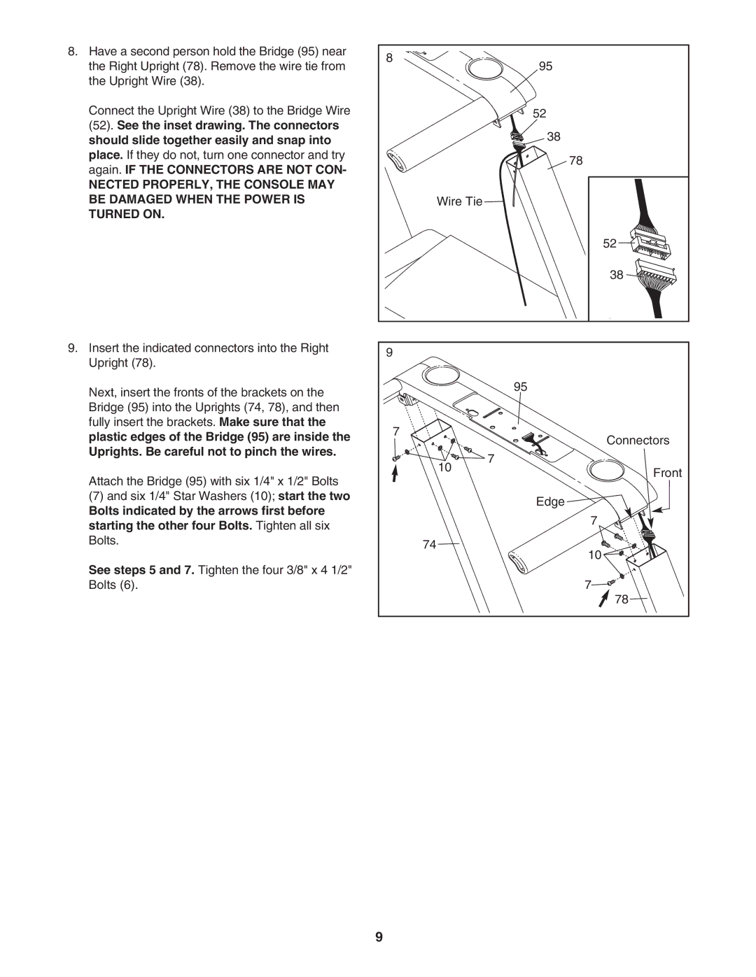 ProForm PATL40707.0 user manual Insert the indicated connectors into the Right Upright 