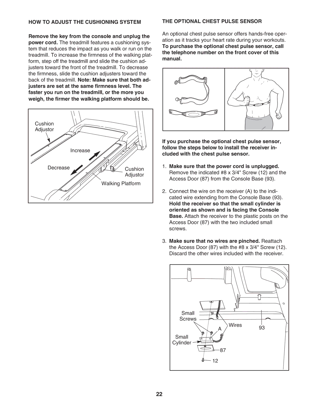 ProForm PATL40907.0 user manual HOW to Adjust the Cushioning System, Optional Chest Pulse Sensor 