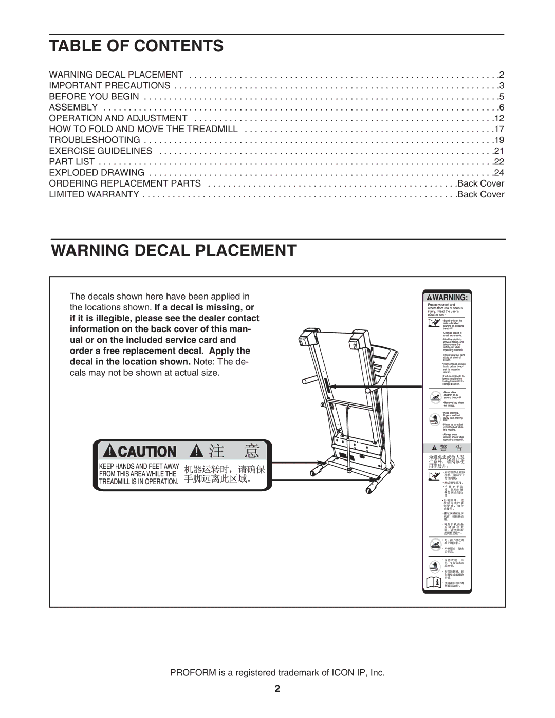 ProForm PATL50707.0 user manual Table of Contents 