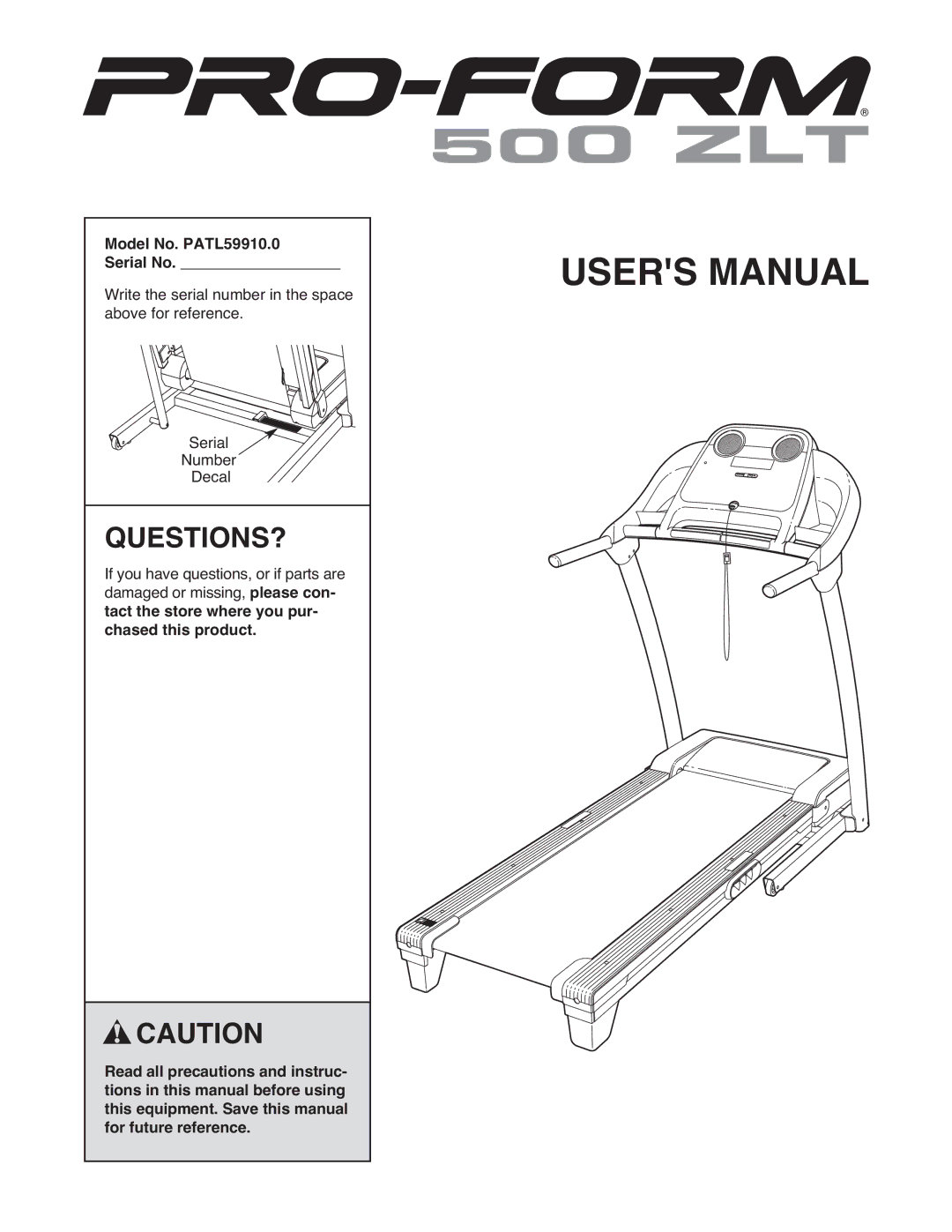 ProForm user manual Questions?, Model No. PATL59910.0 Serial No 