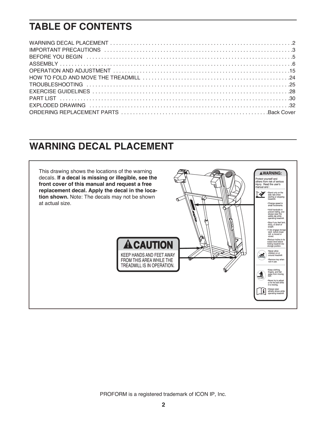 ProForm PATL59910.0 user manual Table of Contents 