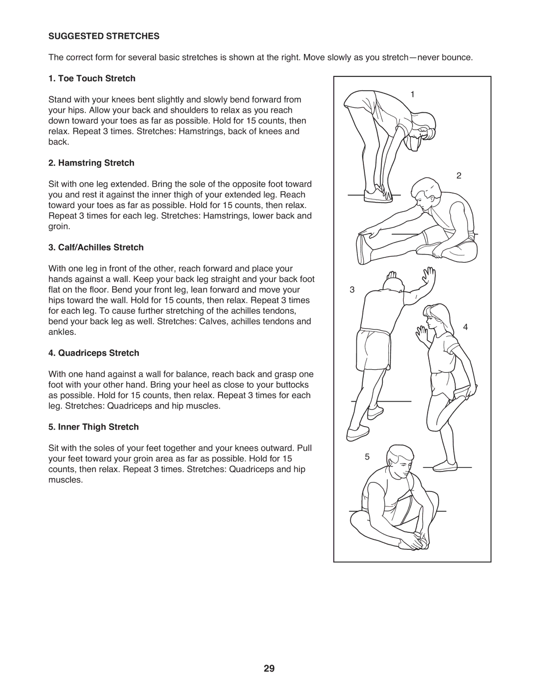 ProForm PATL59910.0 user manual Suggested Stretches 