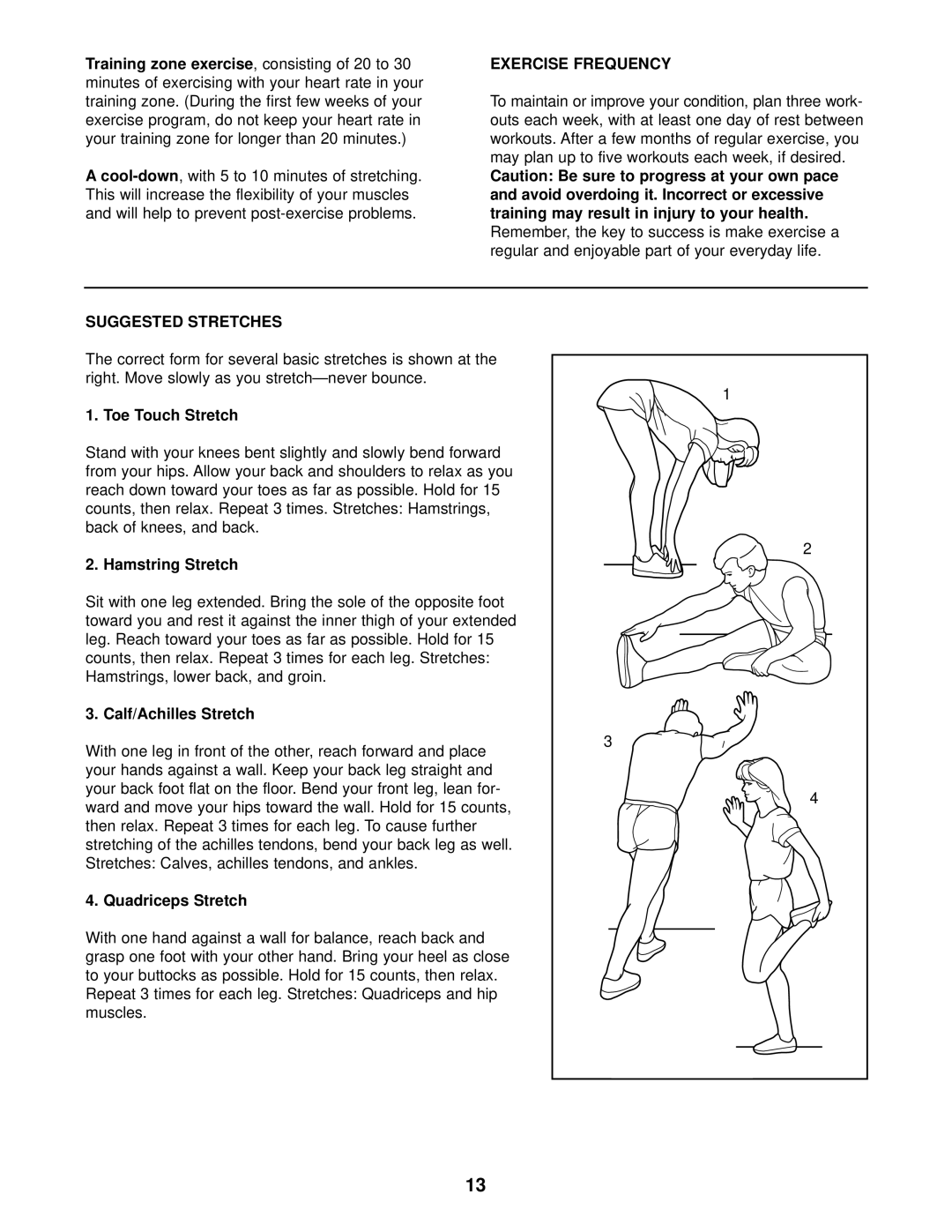 ProForm PCEL87070 user manual Exercise Frequency, Suggested Stretches 