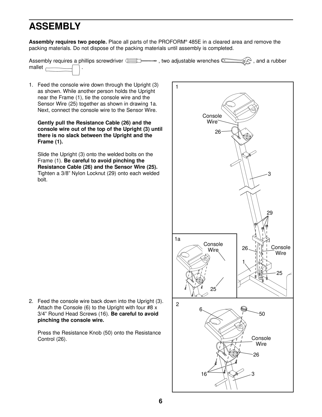 ProForm PCEL87070 Assembly, Resistance Cable 26 and the Sensor Wire, Round Head Screws, Pinching the console wire 