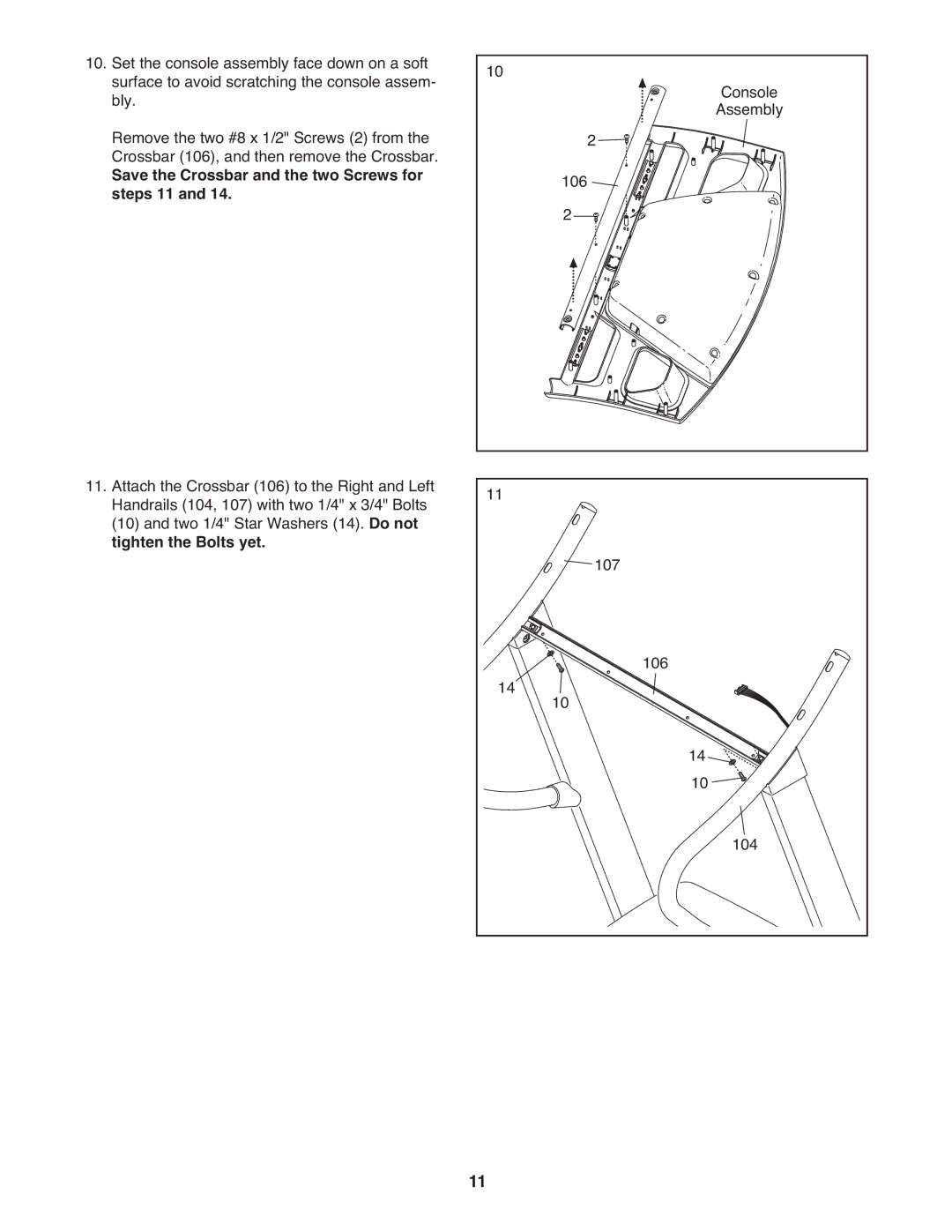 ProForm PCTL04509.0 manual Save the Crossbar and the two Screws for steps 11 