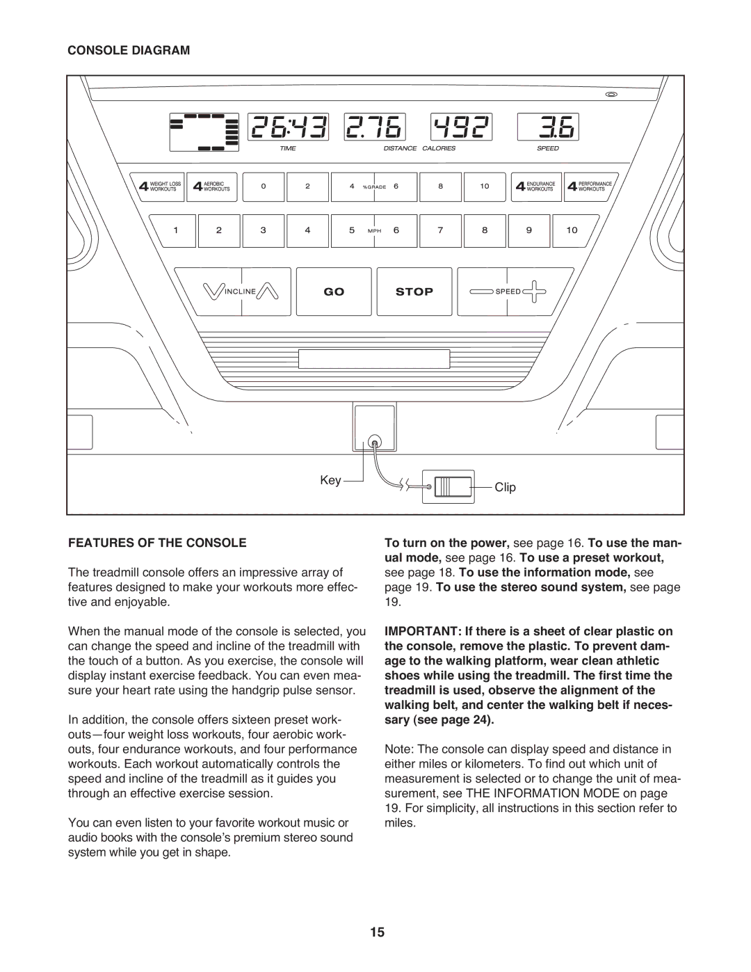 ProForm PCTL04509.0 manual Console Diagram, Features of the Console 