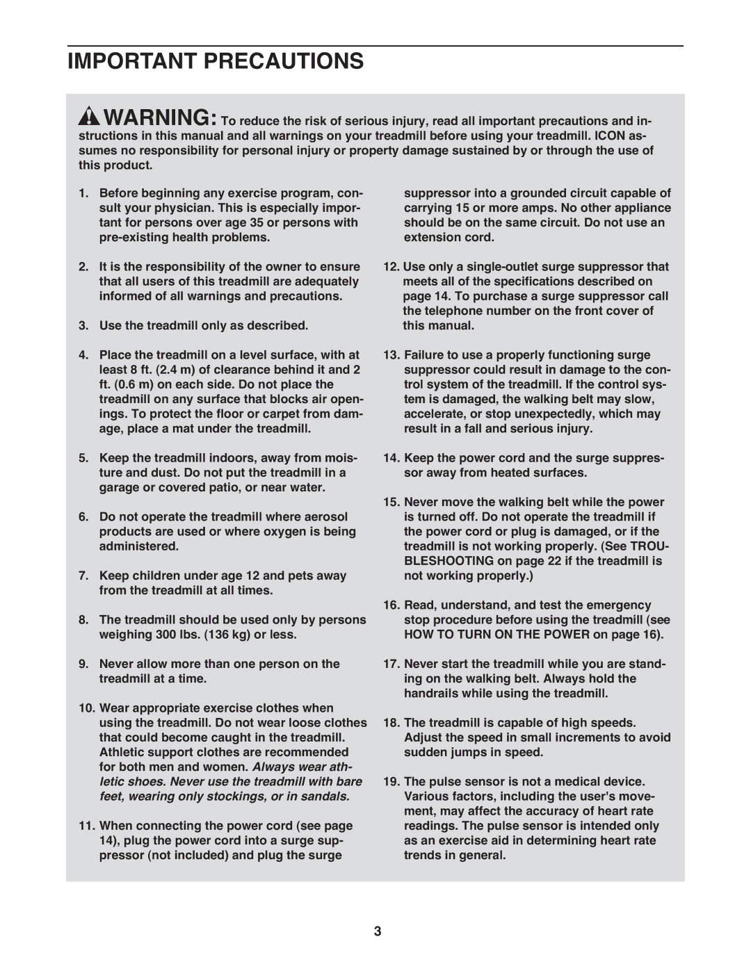 ProForm PCTL04509.0 manual Important Precautions 