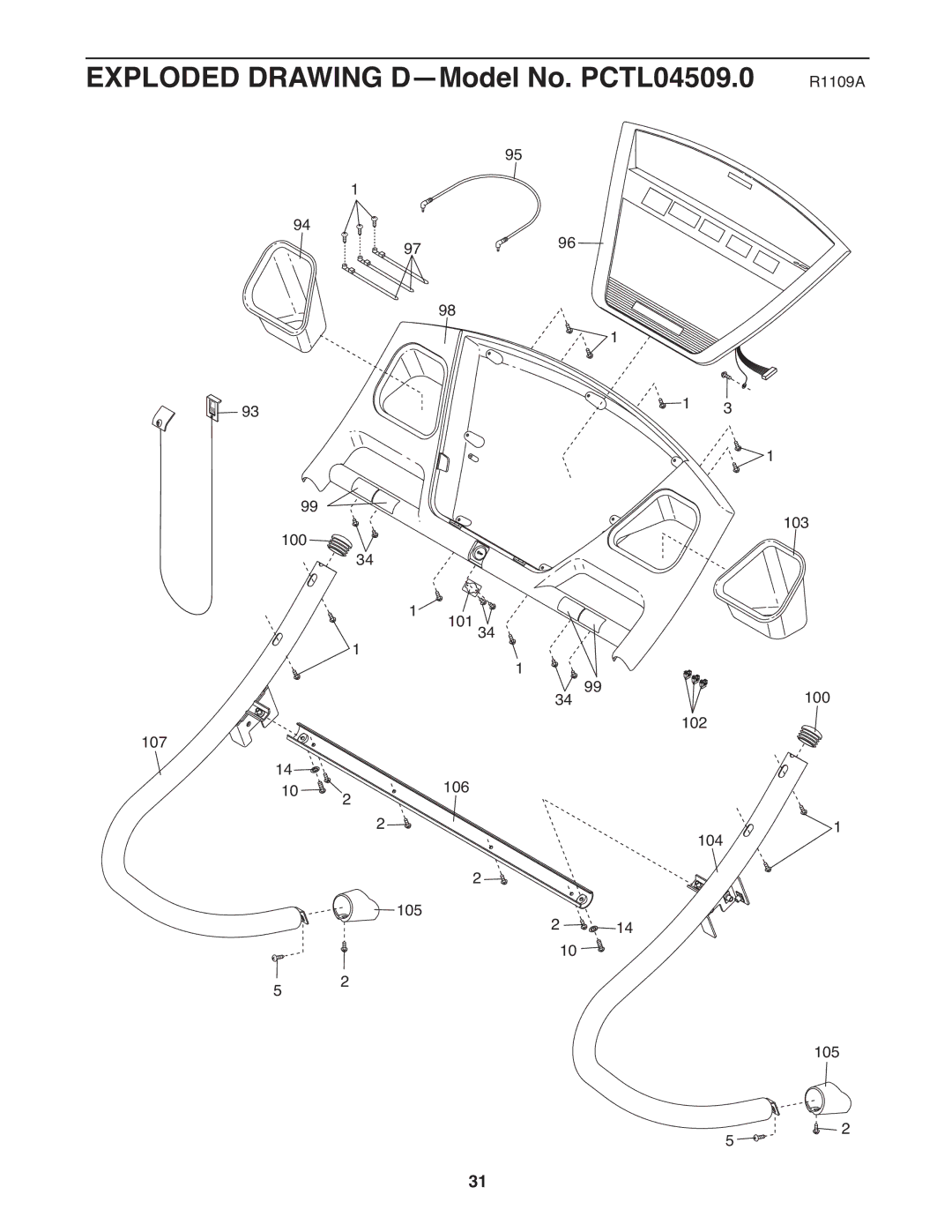 ProForm manual Exploded Drawing D-Model No. PCTL04509.0 R1109A 