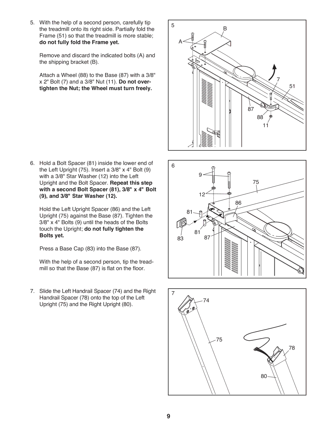 ProForm PCTL04509.0 manual Touch the Upright do not fully tighten Bolts yet 