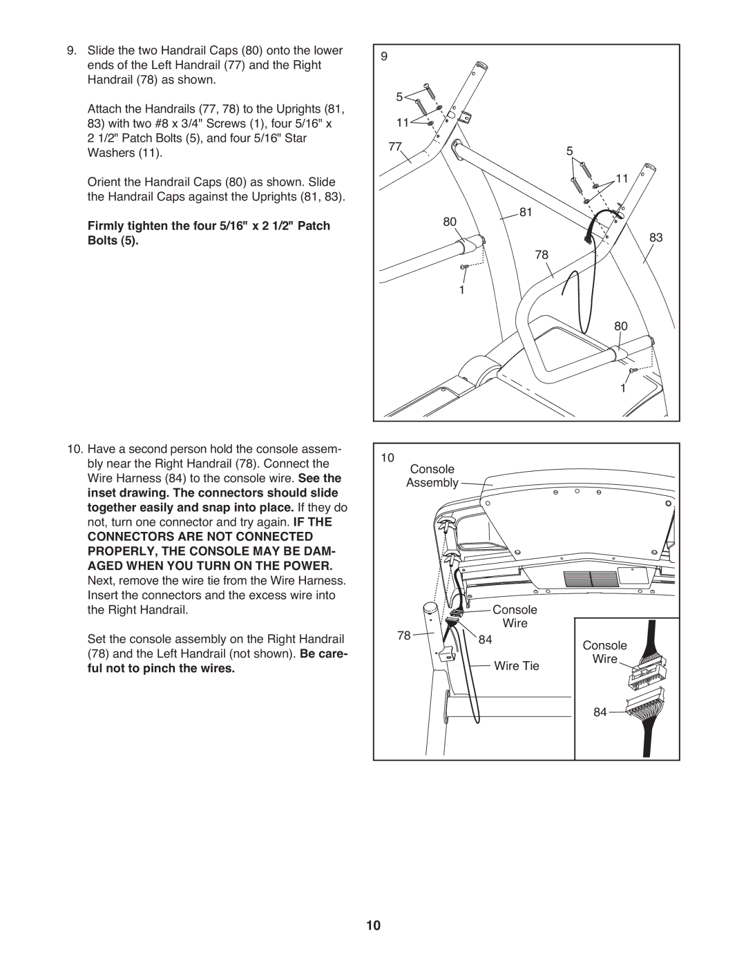 ProForm PCTL12009.0 Firmly tighten the four 5/16 x 2 1/2 Patch Bolts, Inset drawing. The connectors should slide 