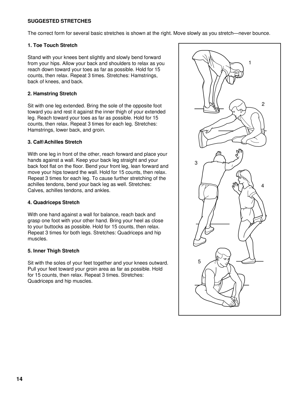 ProForm PCTL50071 user manual Suggested Stretches 