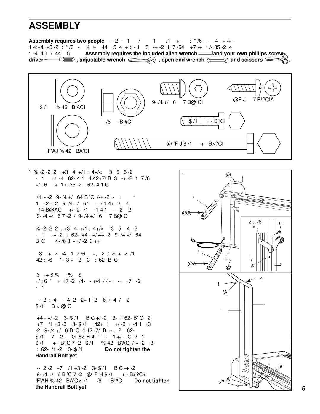 ProForm PCTL52580 user manual Assembly, Do not tighten Handrail Bolt yet 