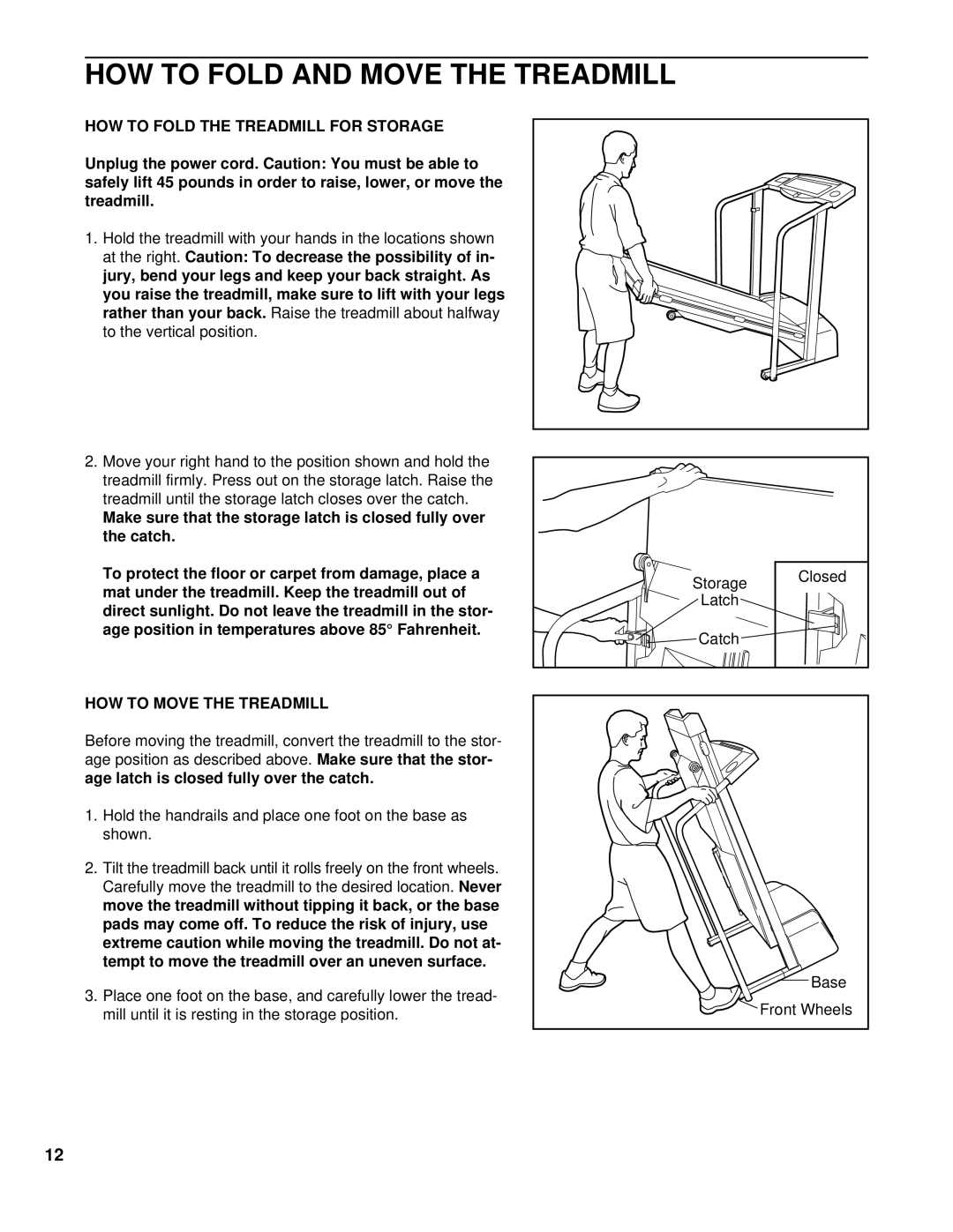 ProForm PCTL53590 HOW to Fold and Move the Treadmill, HOW to Fold the Treadmill for Storage, HOW to Move the Treadmill 