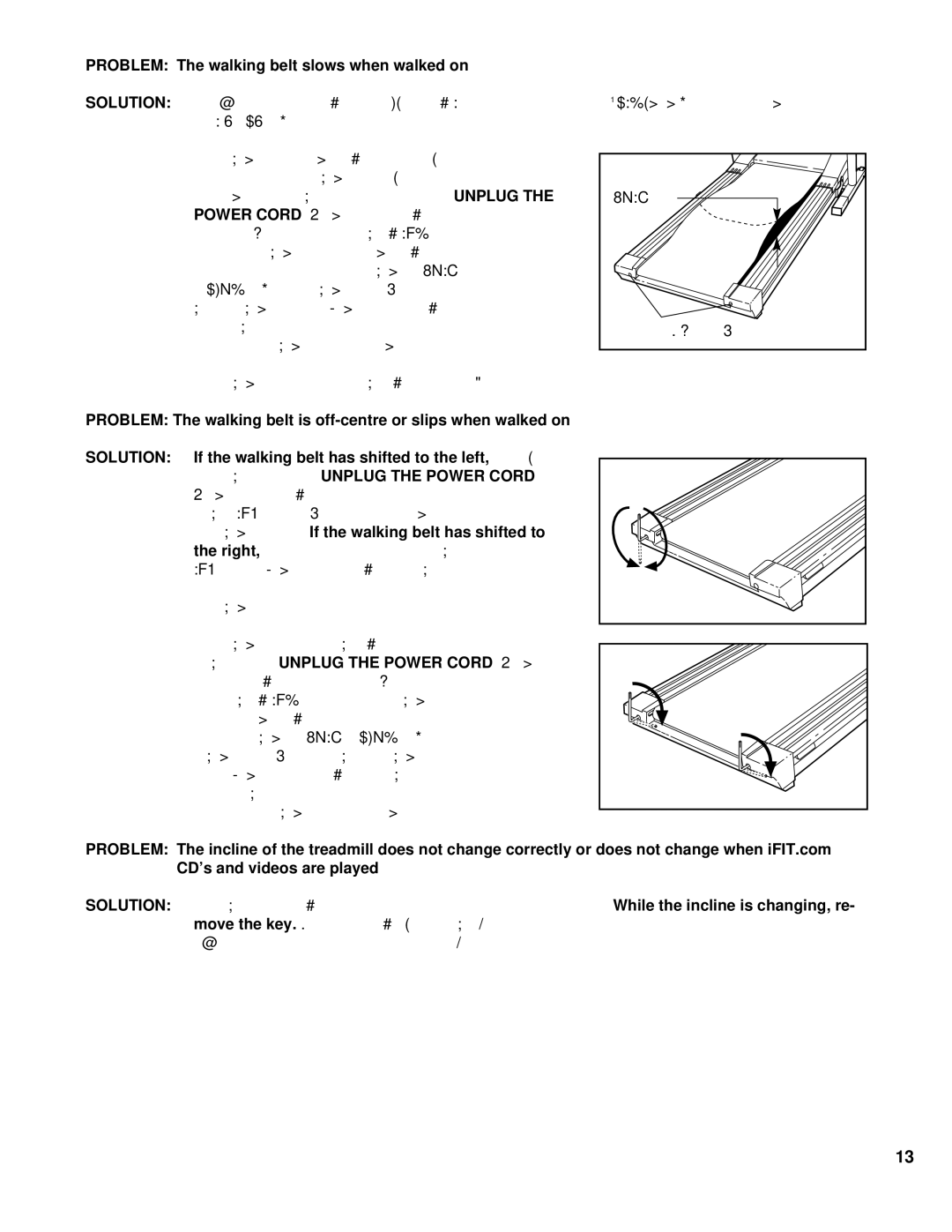 ProForm PCTL53691 Problem The walking belt slows when walked on, Power Cord, If the walking belt has shifted to the left 