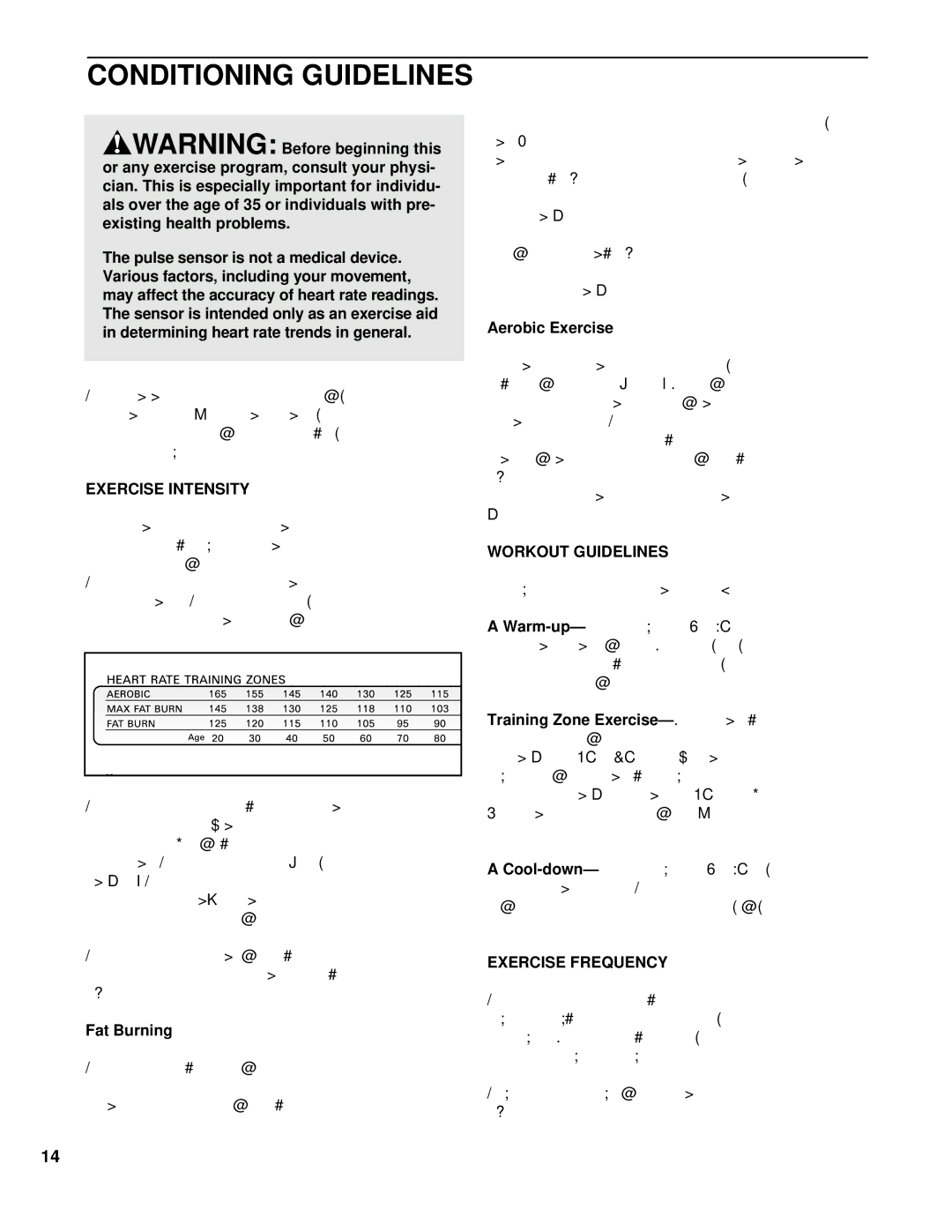 ProForm PCTL53691 user manual Conditioning Guidelines, Exercise Intensity, Workout Guidelines, Exercise Frequency 