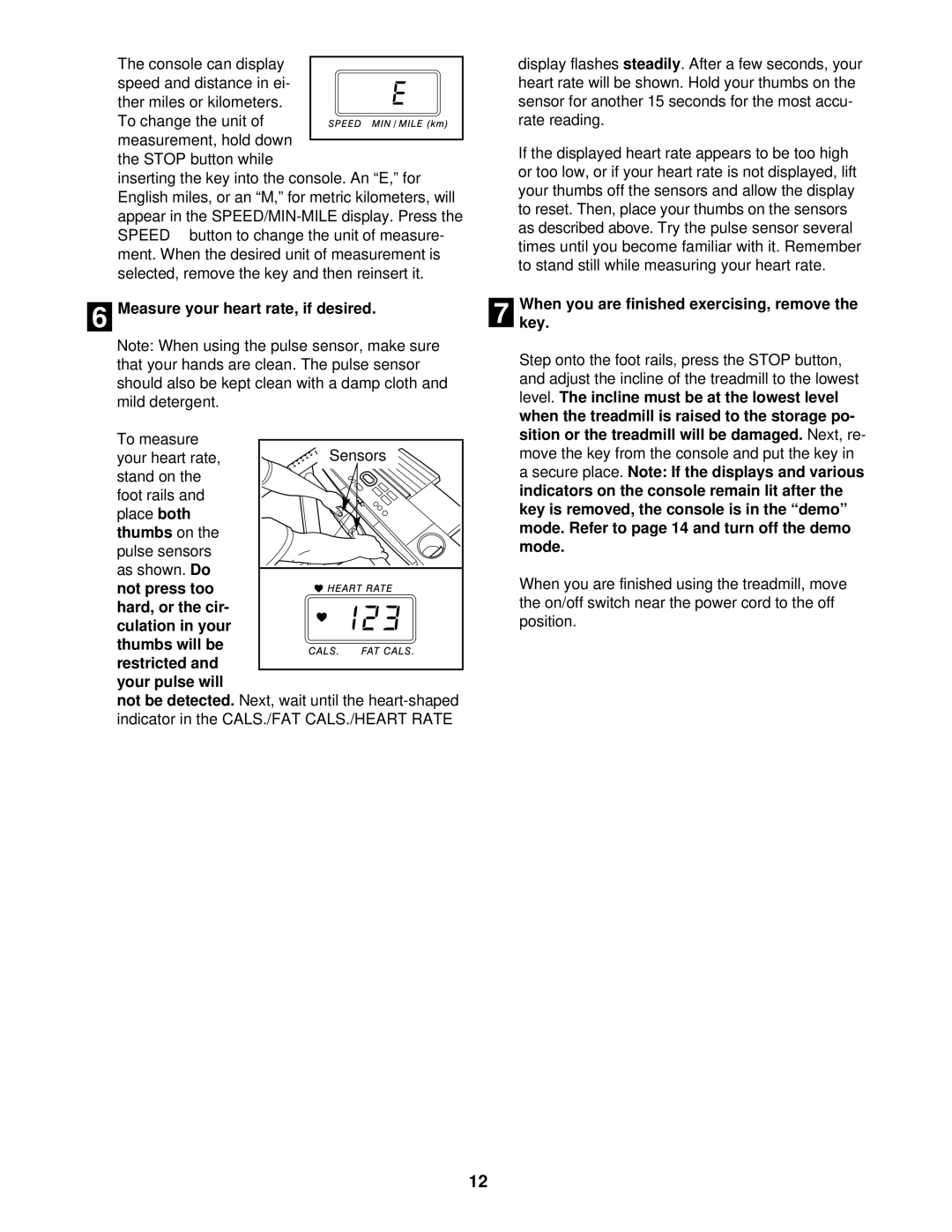 ProForm PCTL55810 user manual Pulse sensors, 7Whenkey. you are finished exercising, remove 