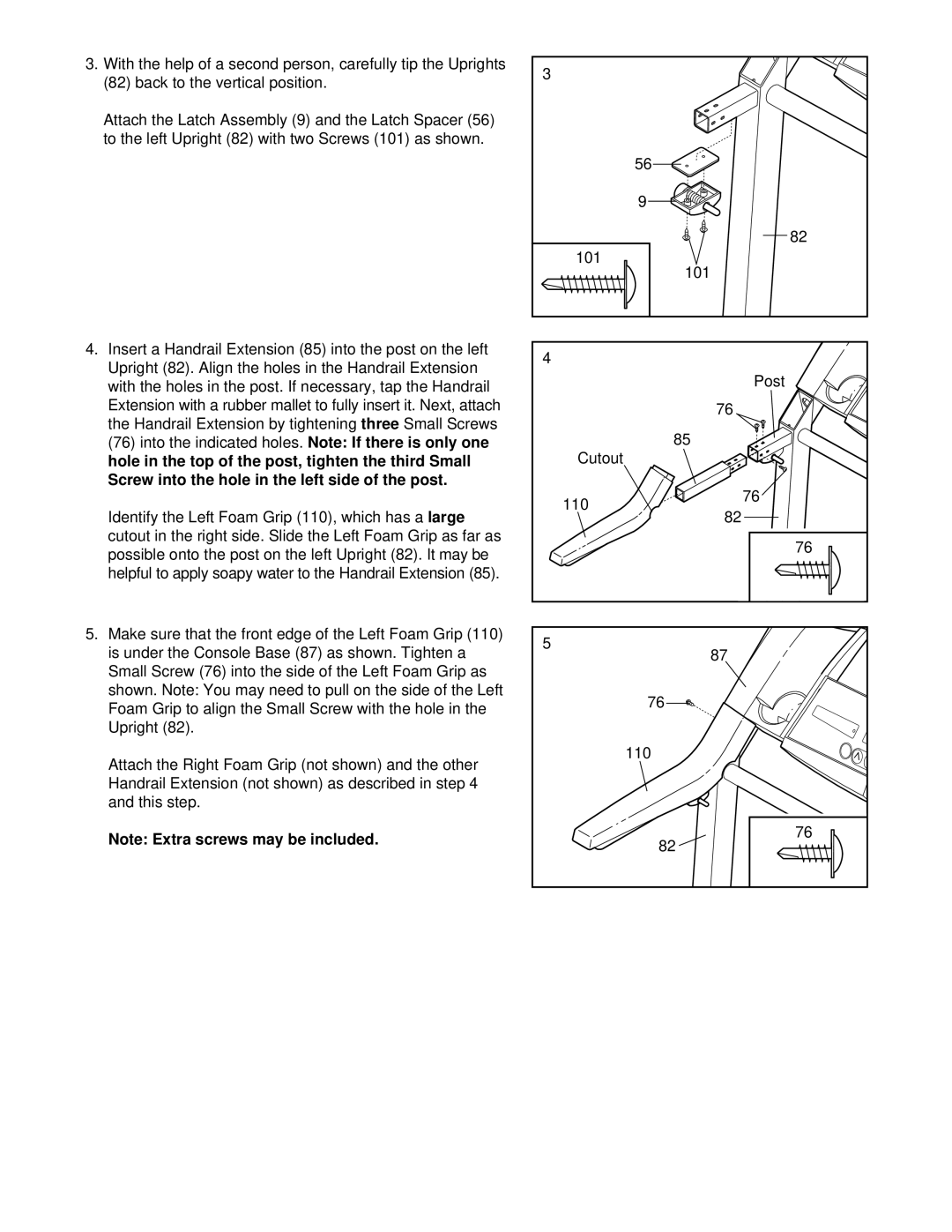 ProForm PCTL55810 user manual Three, Into the indicated holes, Large, Post, 110 