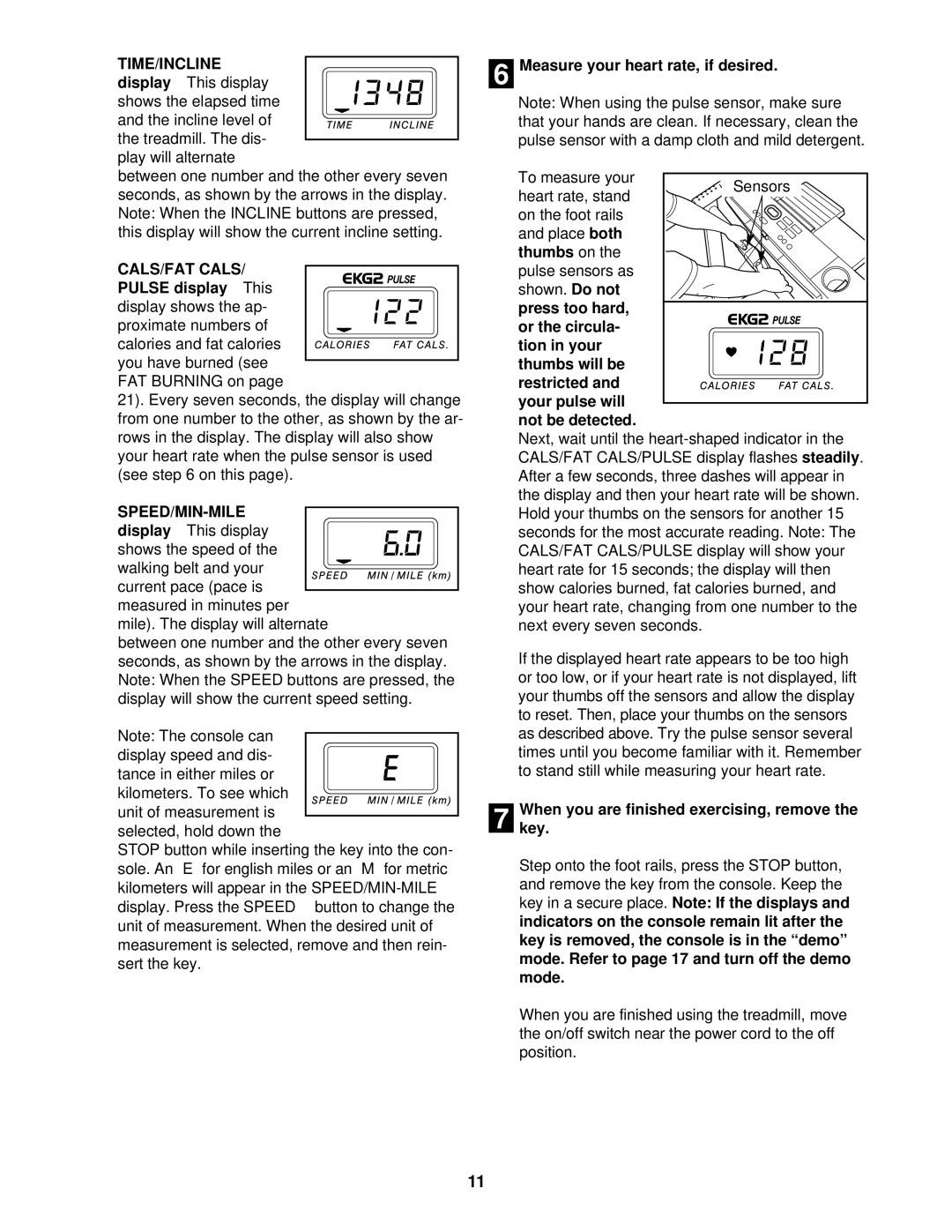 ProForm PCTL59100 user manual Time/Incline, CALS/FAT Cals, Speed/Min-Mile 