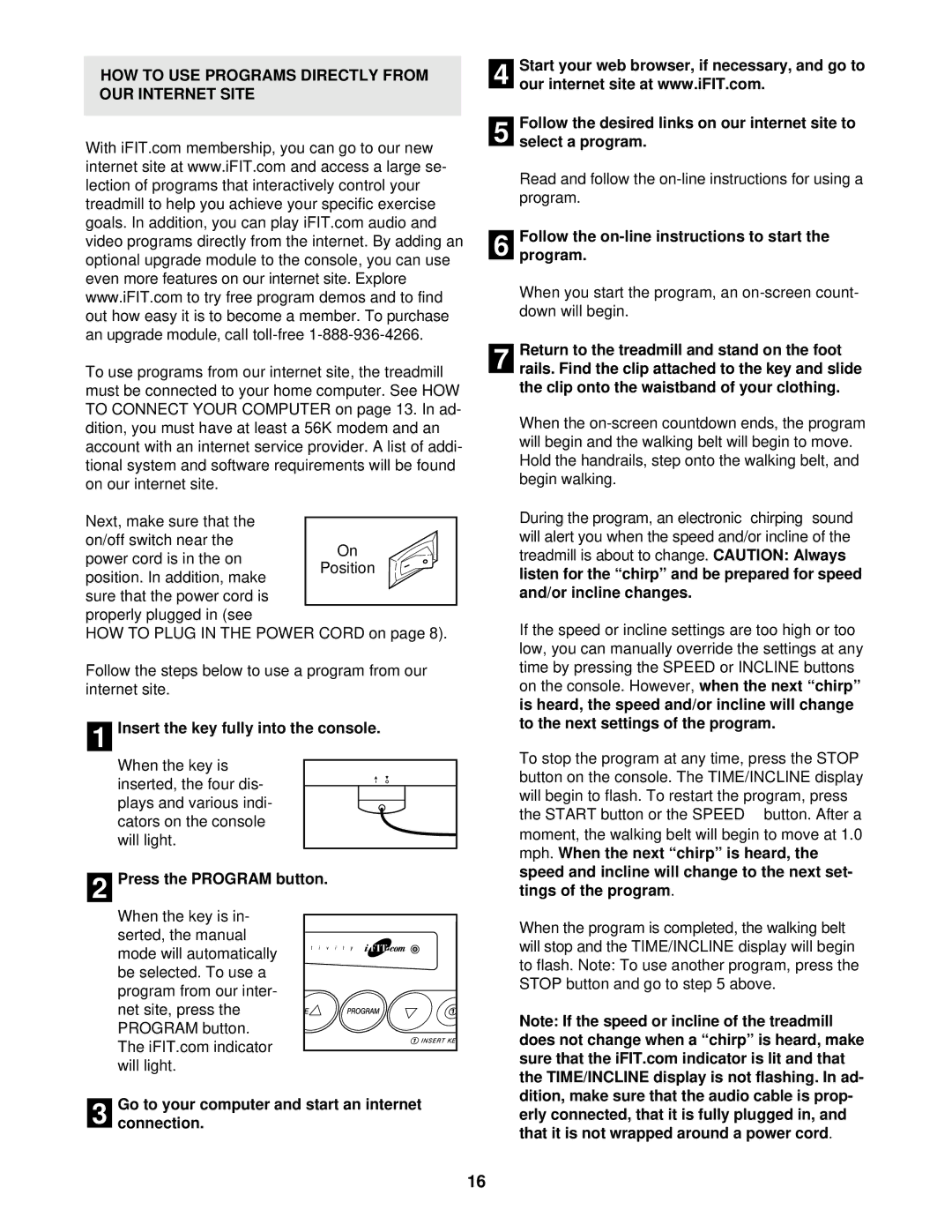 ProForm PCTL59100 HOW to USE Programs Directly from OUR Internet Site, Follow the on-line instructions to start Program 