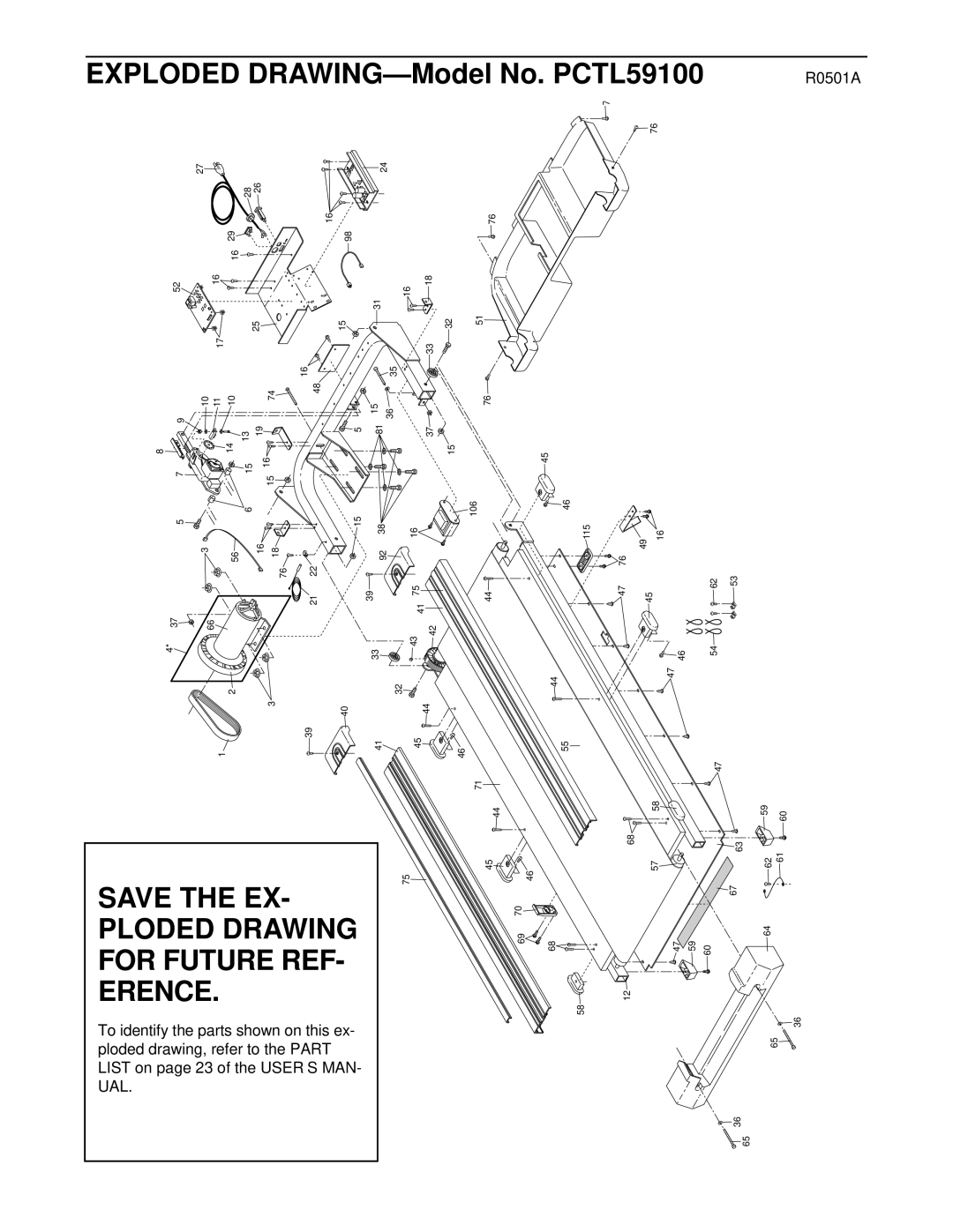 ProForm PCTL59100 user manual Save the EX- Ploded Drawing for Future REF- Erence 