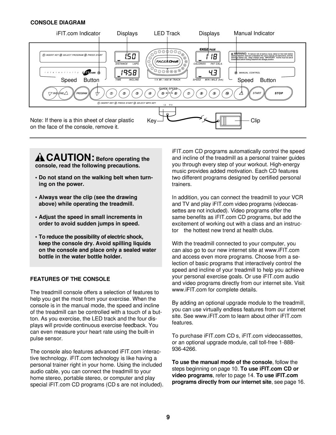 ProForm PCTL59100 user manual Console Diagram, Features of the Console 