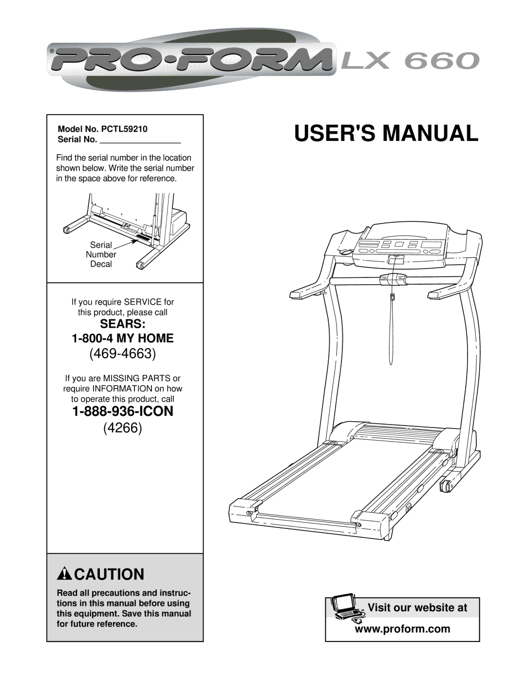 ProForm user manual Icon, Model No. PCTL59210 Serial No 