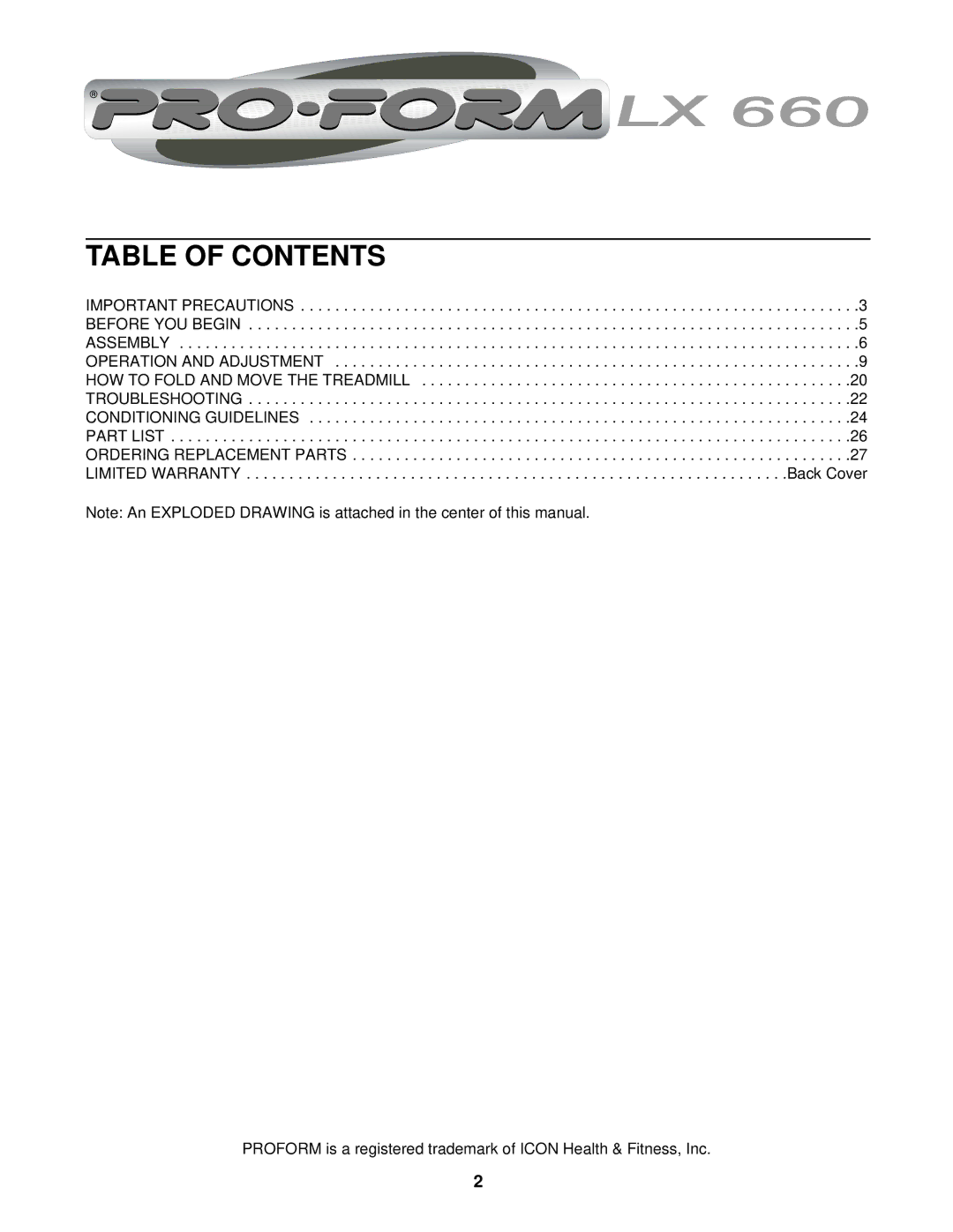 ProForm PCTL59210 user manual Table of Contents 