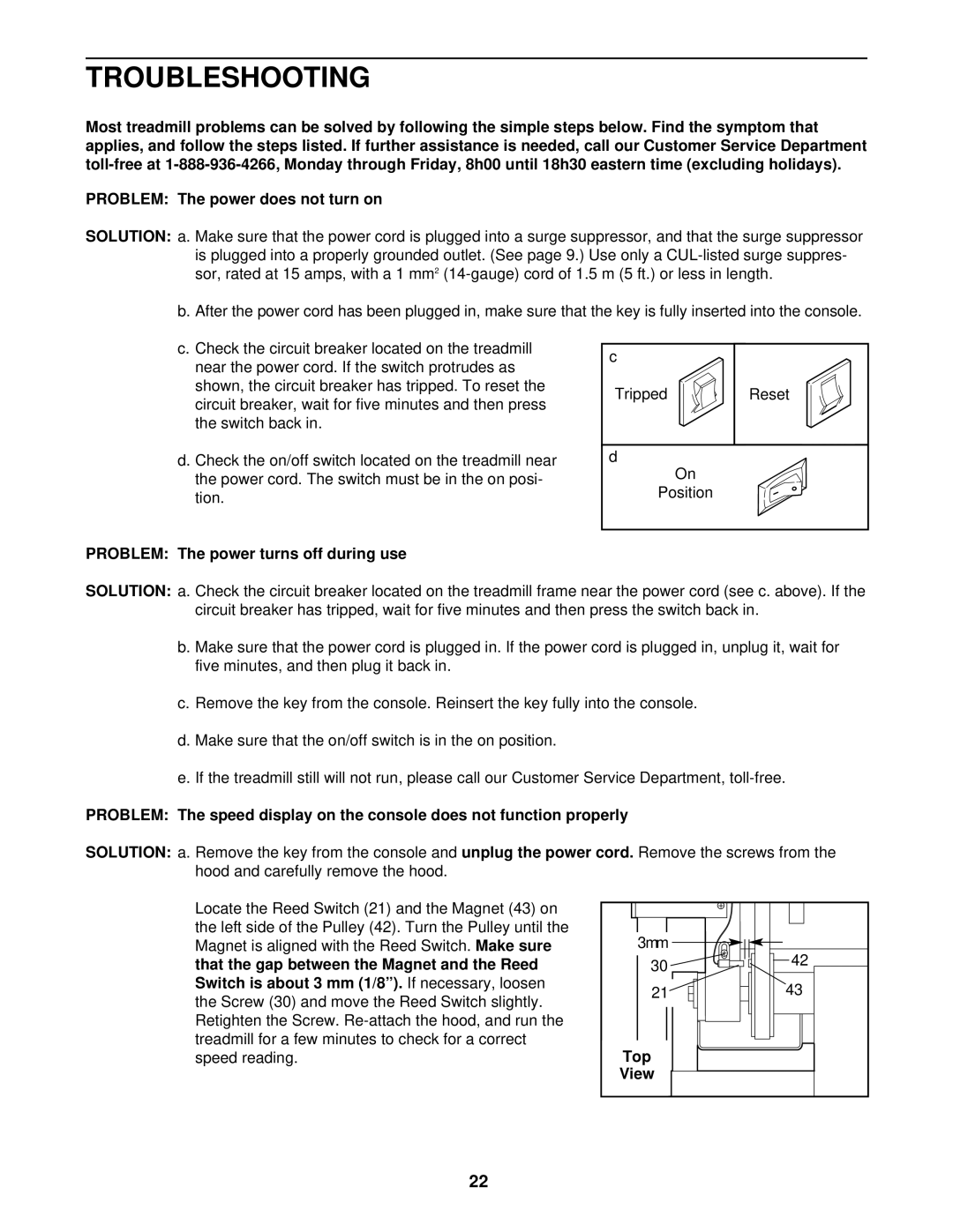 ProForm PCTL59210 user manual Troubleshooting, Problem The power turns off during use, Top 