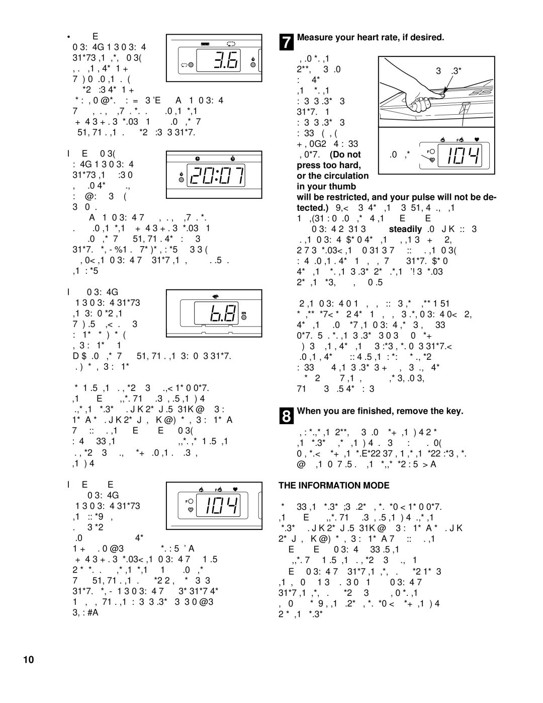 ProForm PCTL62590 7Measure your heart rate, if desired, Press too hard Or the circulation Your thumb, Information Mode 