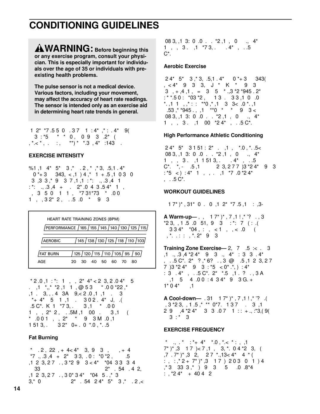 ProForm PCTL62590 user manual Conditioning Guidelines, Exercise Intensity, Workout Guidelines, Exercise Frequency 