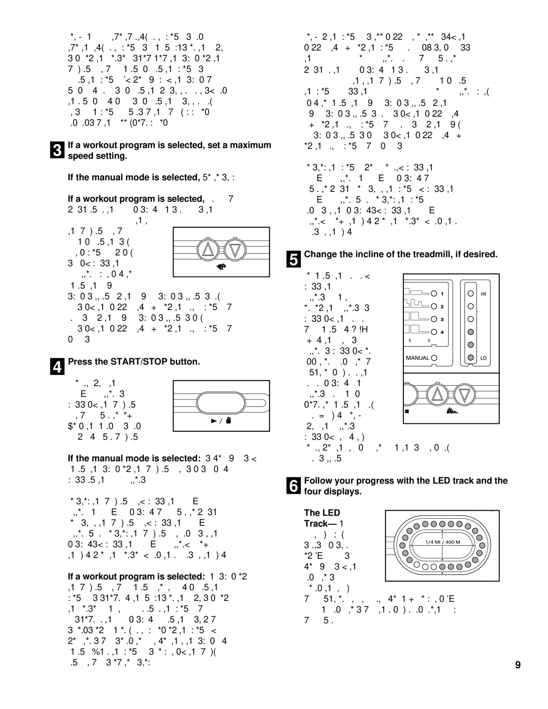 ProForm PCTL62590 Press the START/STOP button, If the manual mode is selectedAs you exercise, Four displays, Led, Track 