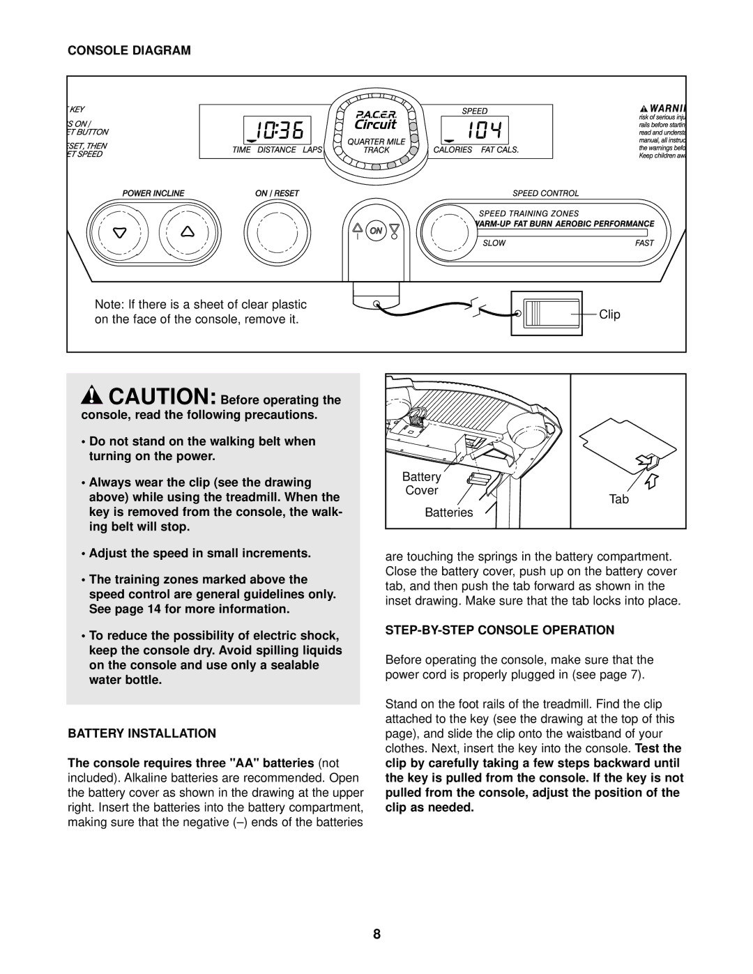 ProForm PCTL69030 user manual Console Diagram, Battery Installation, STEP-BY-STEP Console Operation 