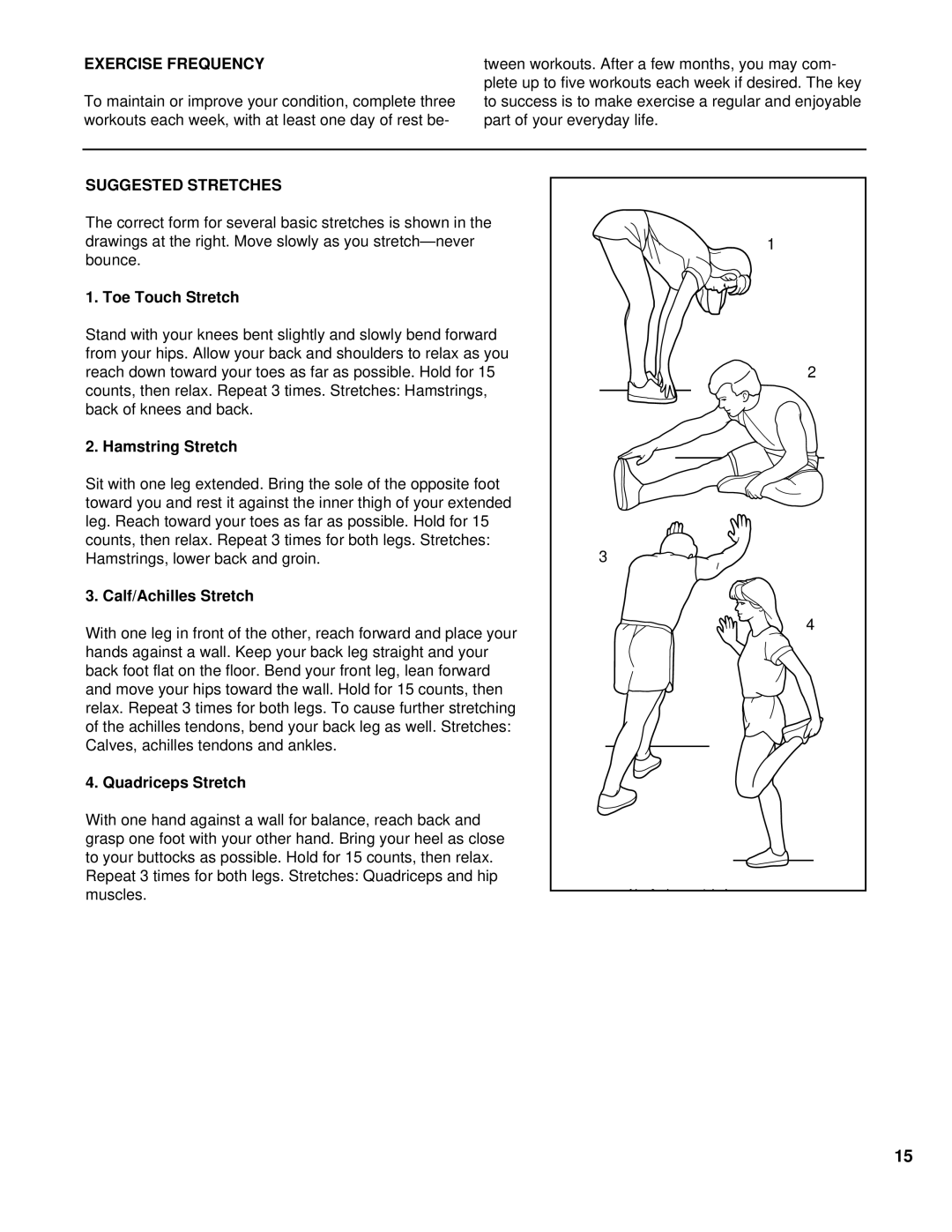 ProForm PCTL74100 user manual Exercise Frequency, Suggested Stretches 