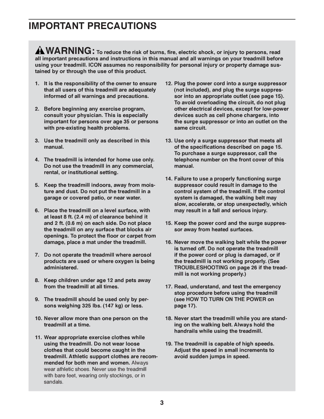 ProForm PCTL79612.0 user manual Important Precautions 