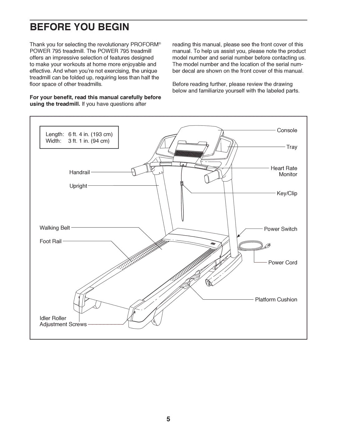 ProForm PCTL79612.0 user manual Before YOU Begin 