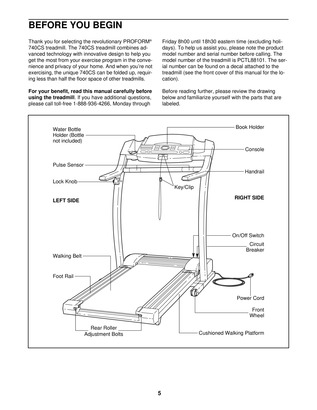 ProForm PCTL88101 user manual Before YOU Begin, Left Side, Right Side 