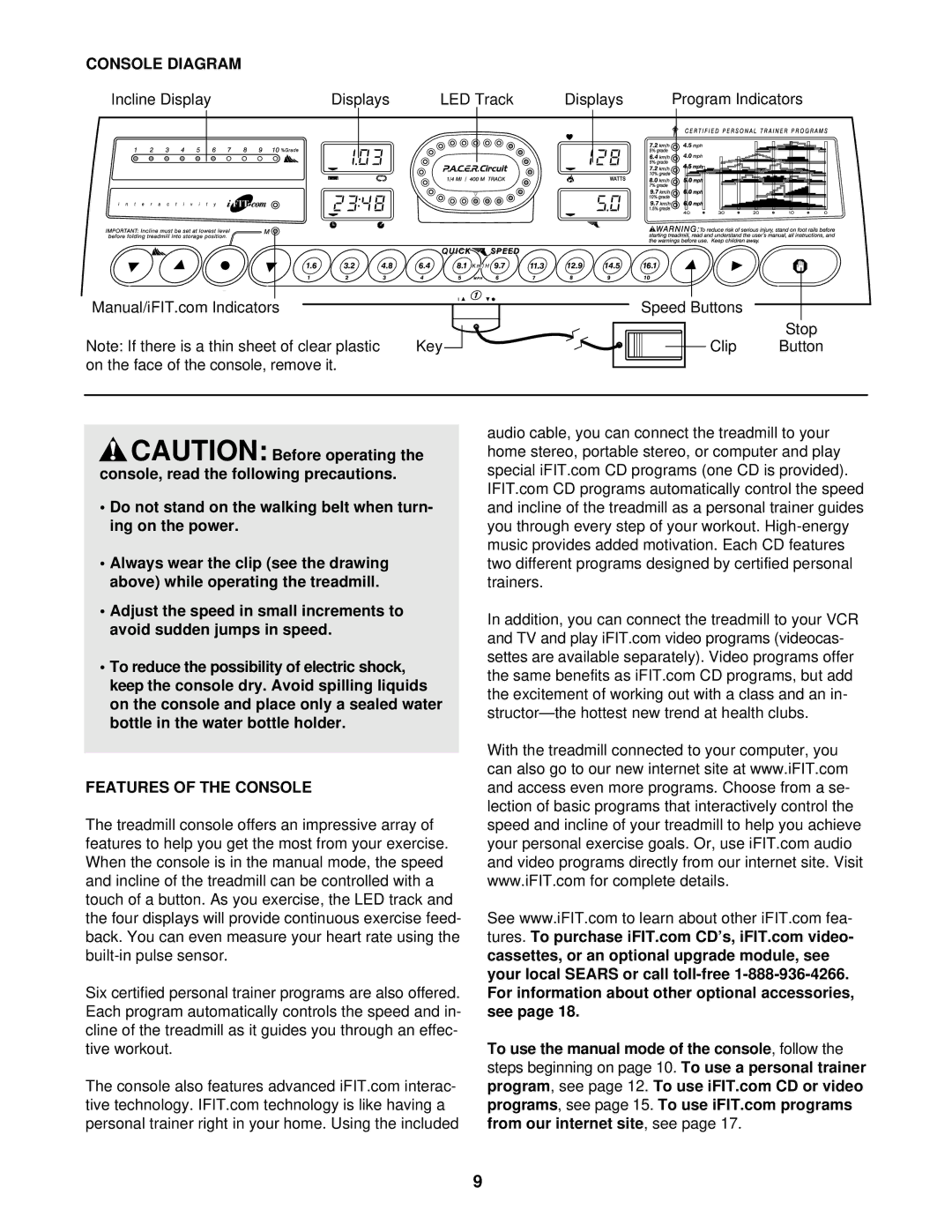 ProForm PCTL88101 user manual Console Diagram, Features of the Console 