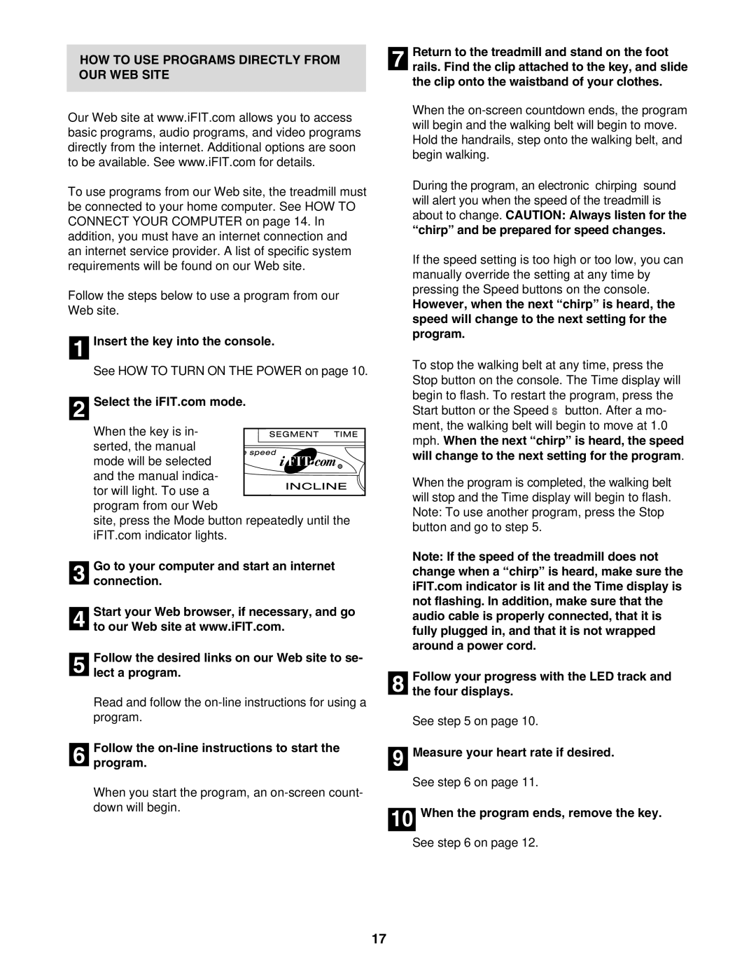 ProForm PCTL93040 HOW to USE Programs Directly from OUR WEB Site, Follow the on-line instructions to start Program 