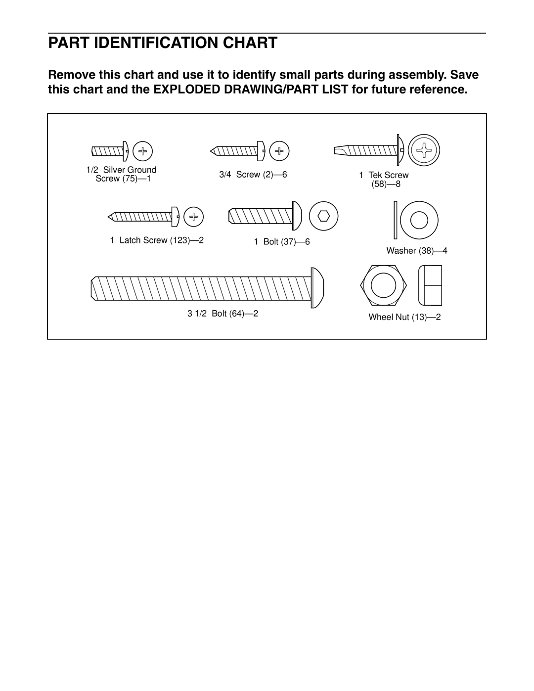 ProForm PCTL93040 user manual Part Identification Chart 