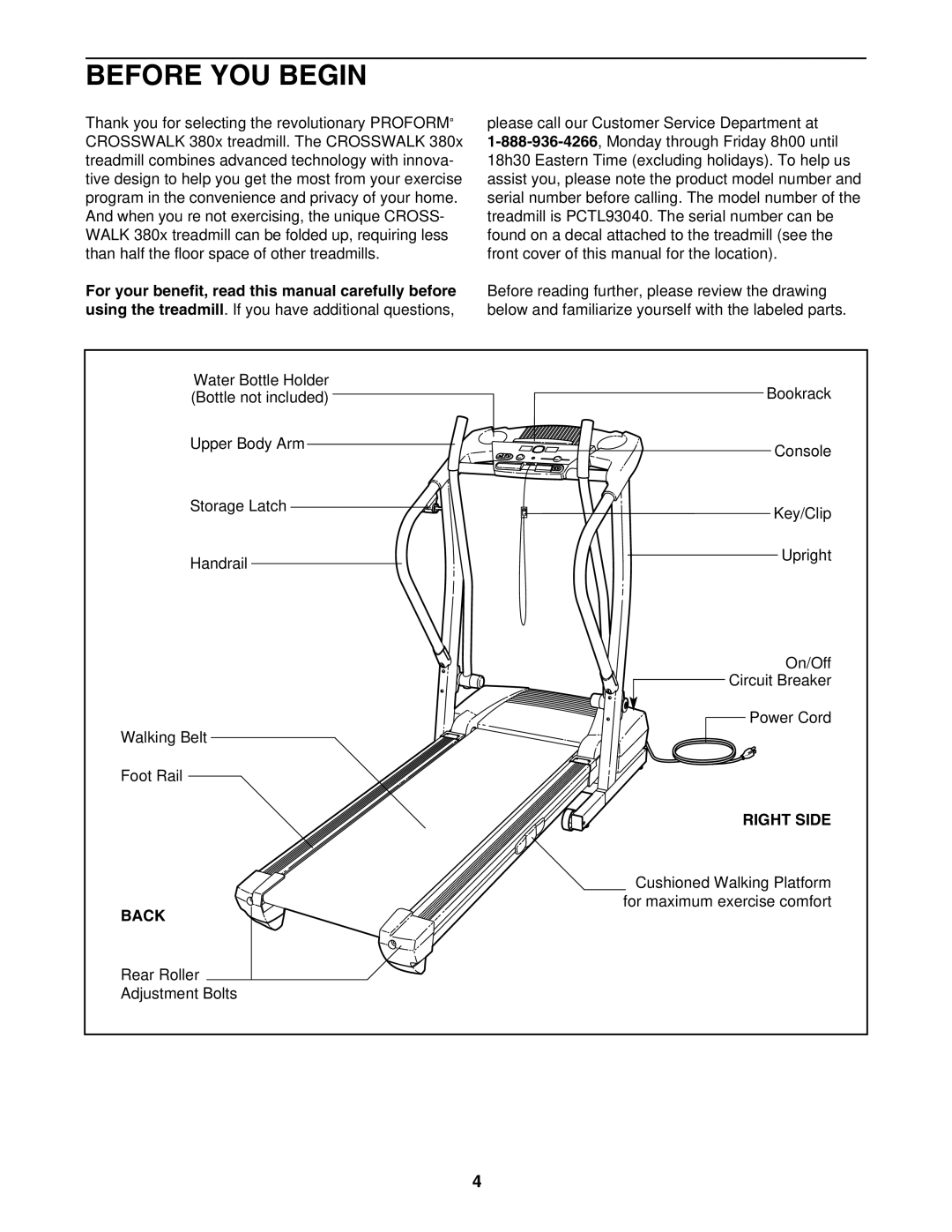 ProForm PCTL93040 user manual Before YOU Begin, Right Side, Back 