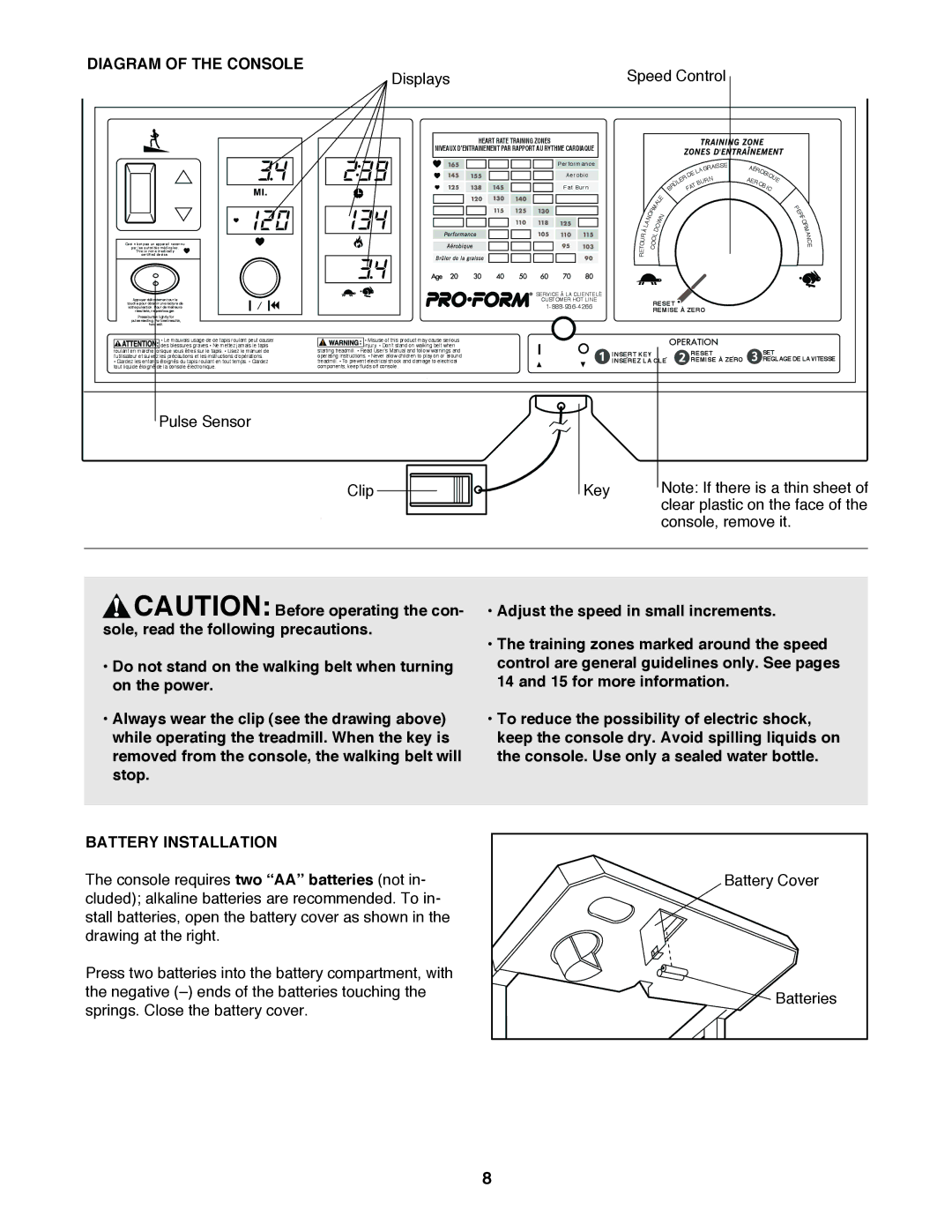 ProForm PCTL93070 user manual Diagram of the Console, Battery Installation 