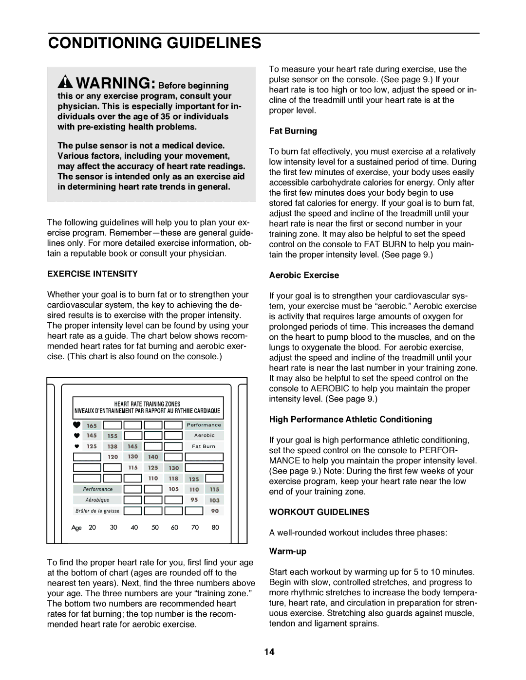 ProForm PCTL93070 user manual Conditioning Guidelines, Exercise Intensity, Workout Guidelines 