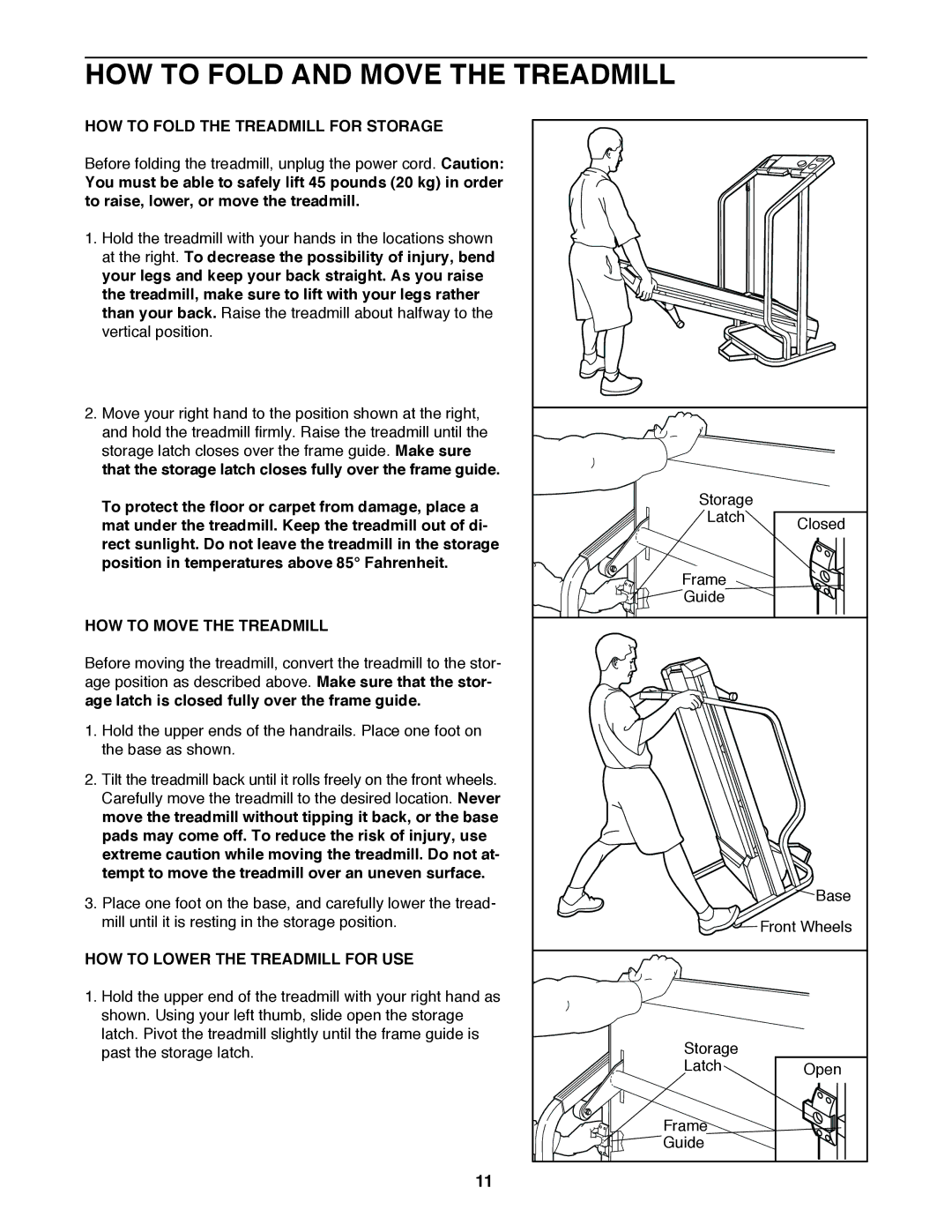 ProForm PCTL93070 HOW to Fold and Move the Treadmill, HOW to Fold the Treadmill for Storage, HOW to Move the Treadmill 