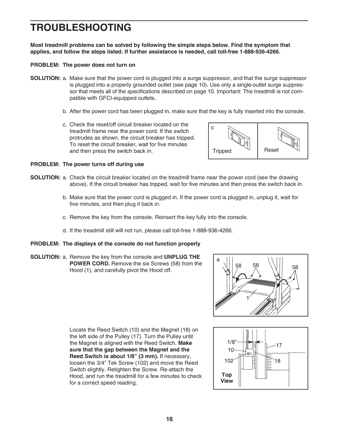 ProForm PCTL93240 user manual Troubleshooting, Problem The power turns off during use, Top 