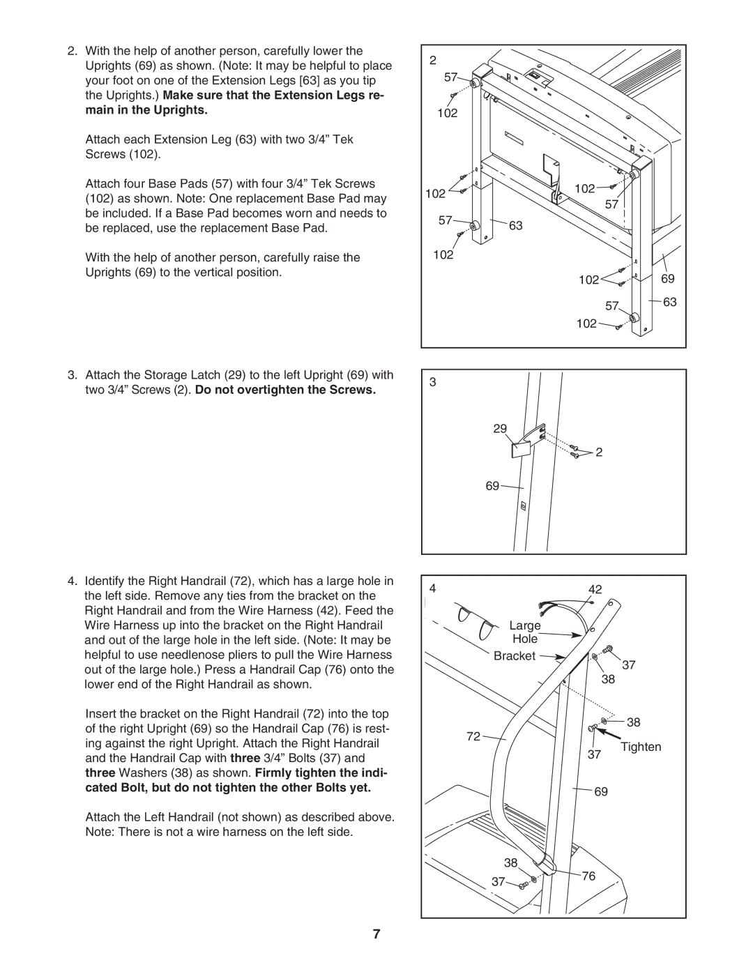 ProForm PCTL93240 Three Washers 38 as shown. Firmly tighten the indi, Cated Bolt, but do not tighten the other Bolts yet 