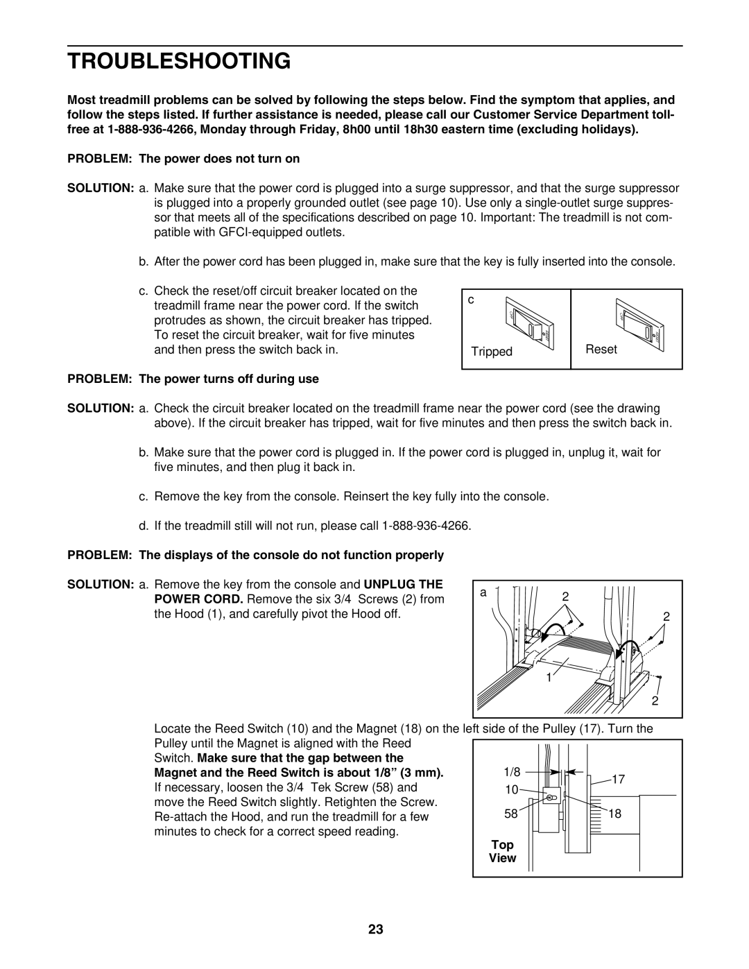 ProForm PCTL94040 user manual Troubleshooting, Problem The power turns off during use, Top 