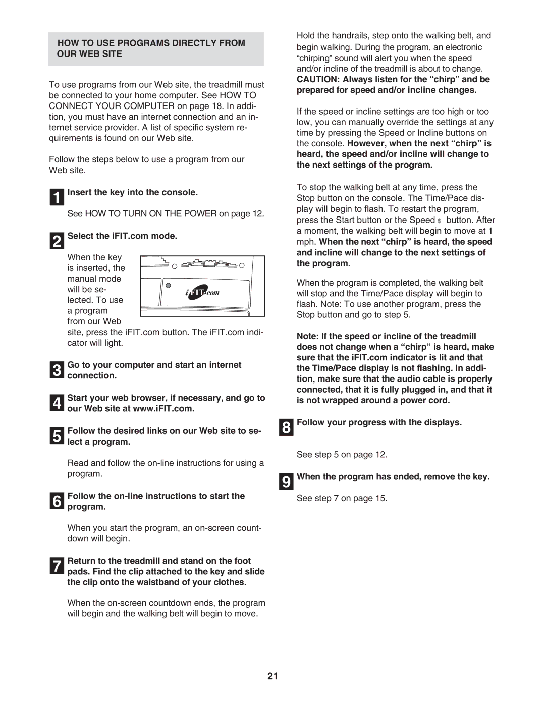 ProForm PCTL96040 HOW to USE Programs Directly from OUR WEB Site, Follow the on-line instructions to start Program 