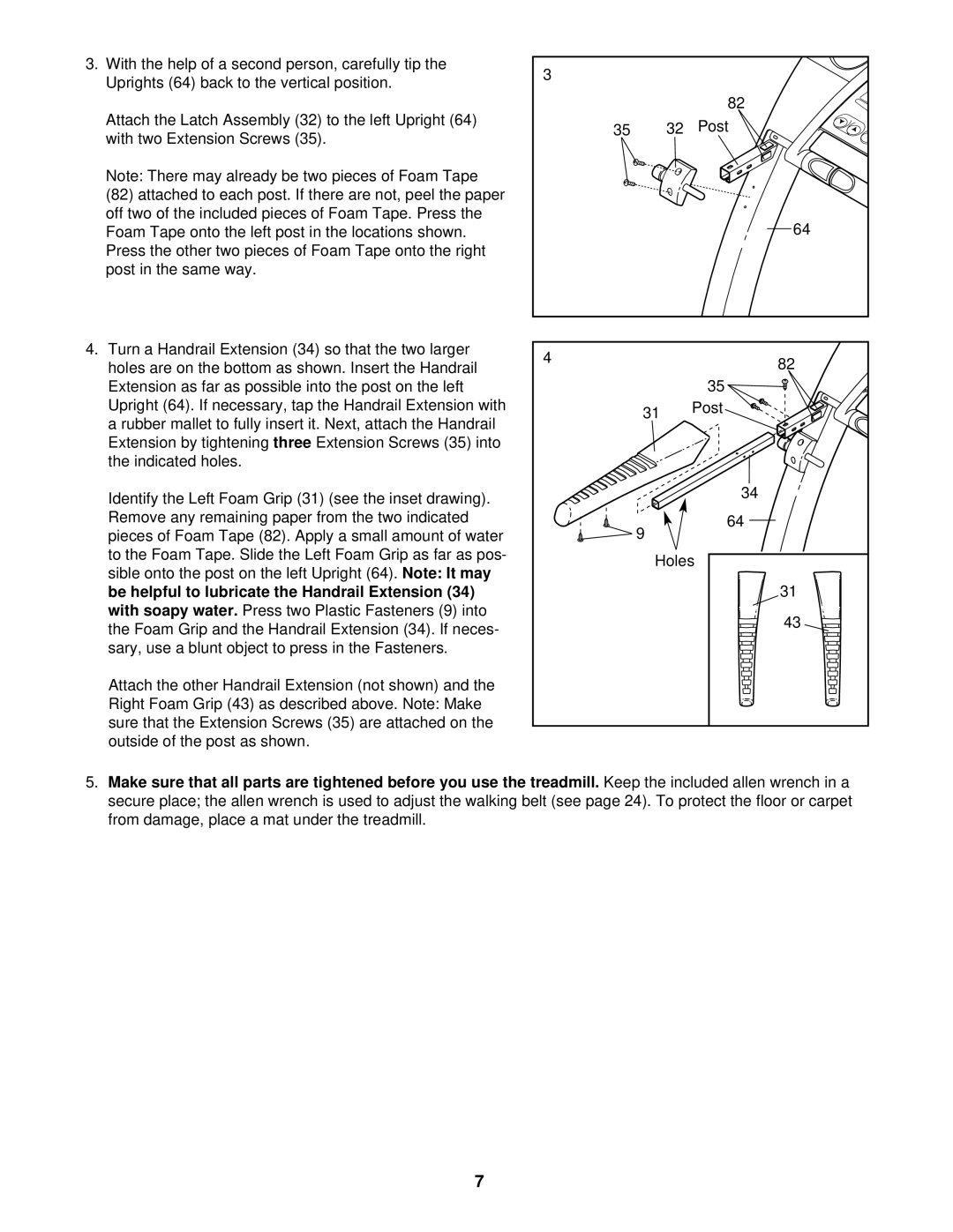 ProForm PCTL99010 user manual Extension by tightening, Three, Indicated holes, Holes 