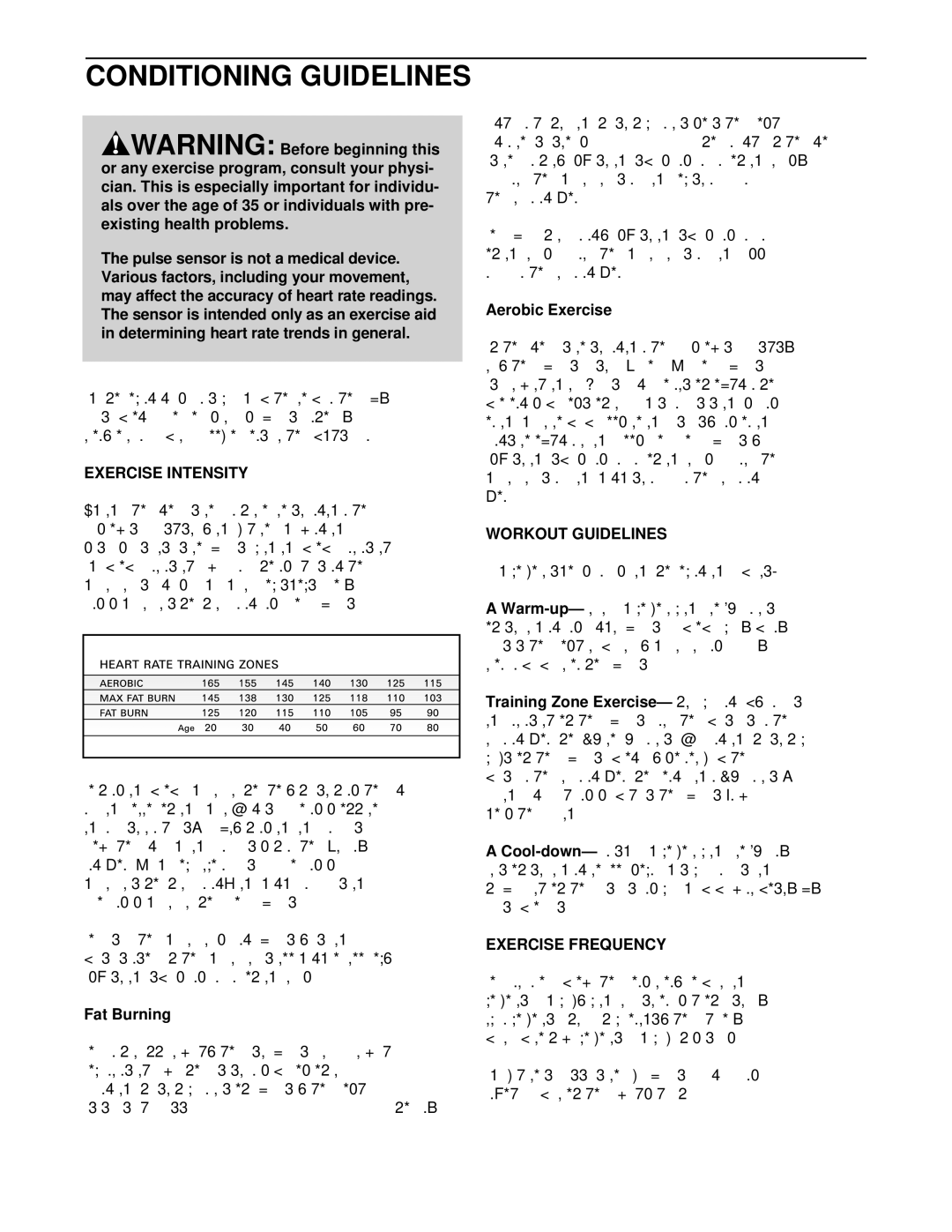 ProForm PCTL99011 user manual Conditioning Guidelines, Exercise Intensity, Workout Guidelines, Exercise Frequency 