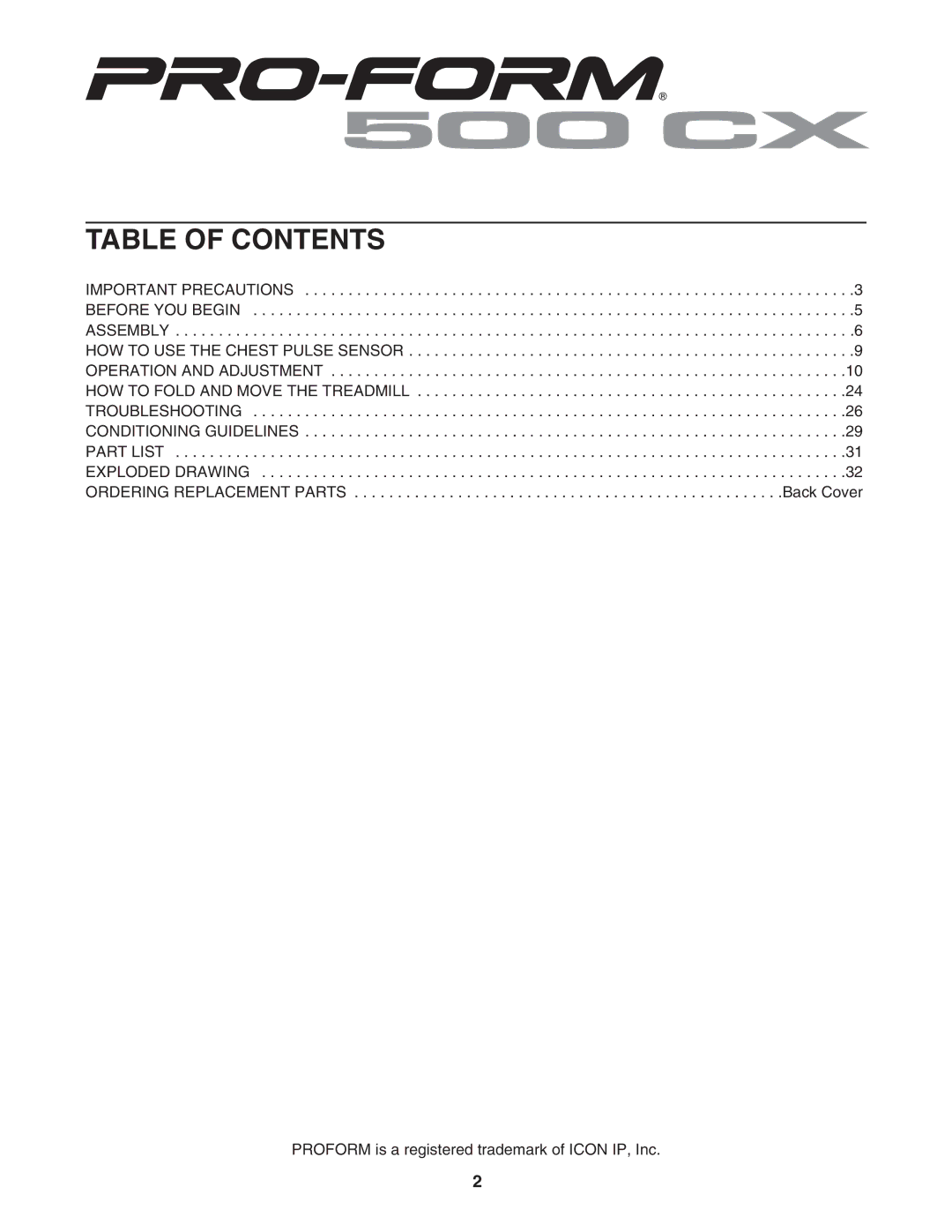ProForm PETL41106.0 user manual Table of Contents 